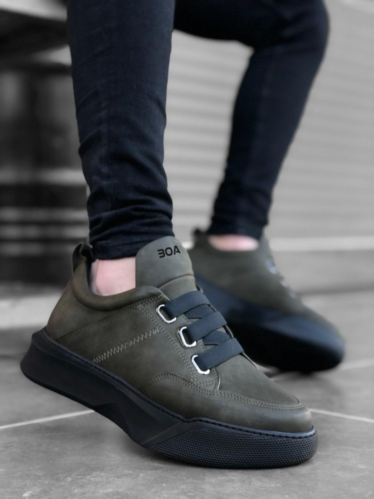 BA0160 Men's High-Sole Khaki Sports Shoes with Band - STREET MODE ™