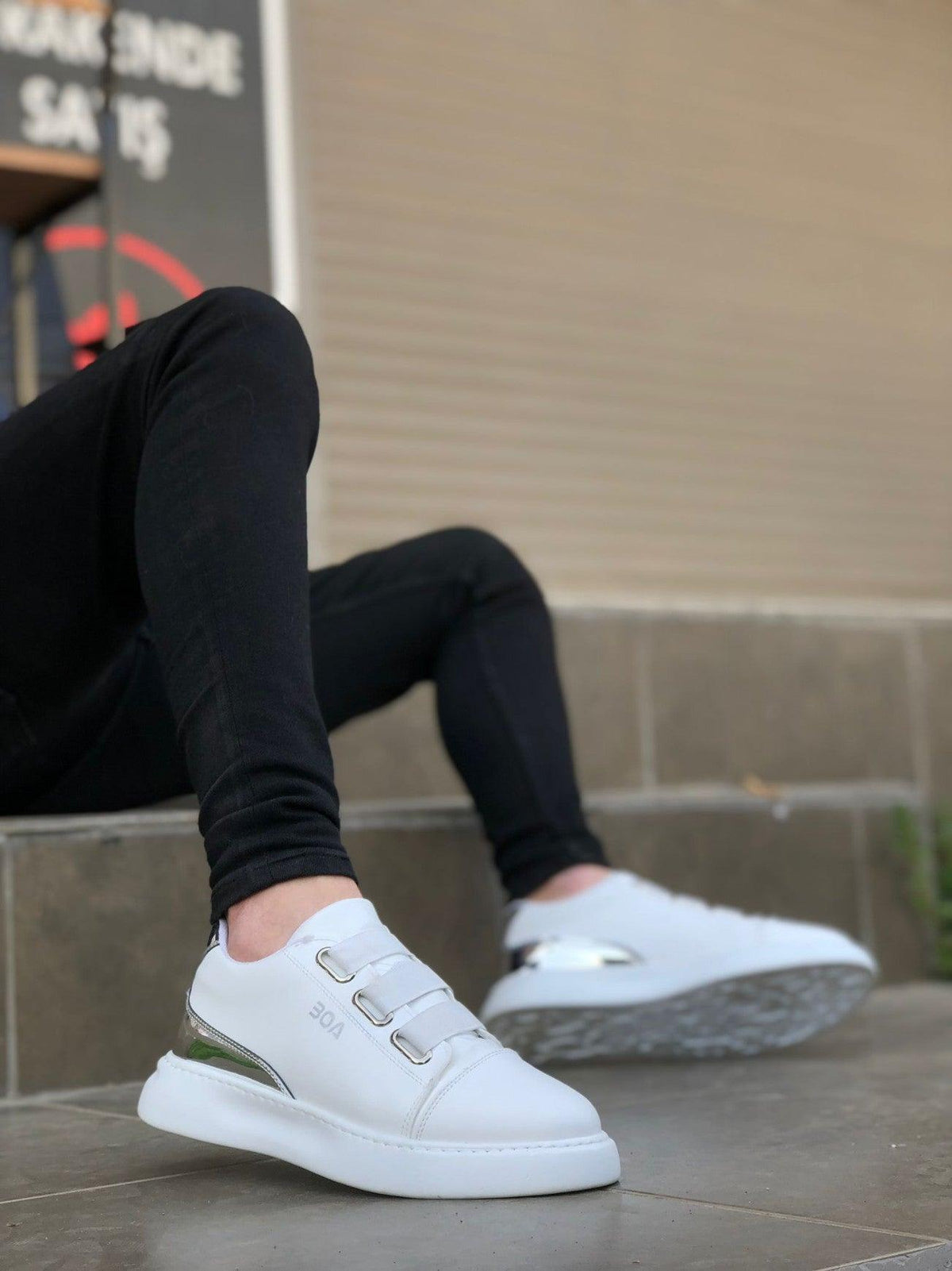 BA0329 3-Stripes White Silver Detailed Thick Sole Men's Casual Shoes - STREET MODE ™