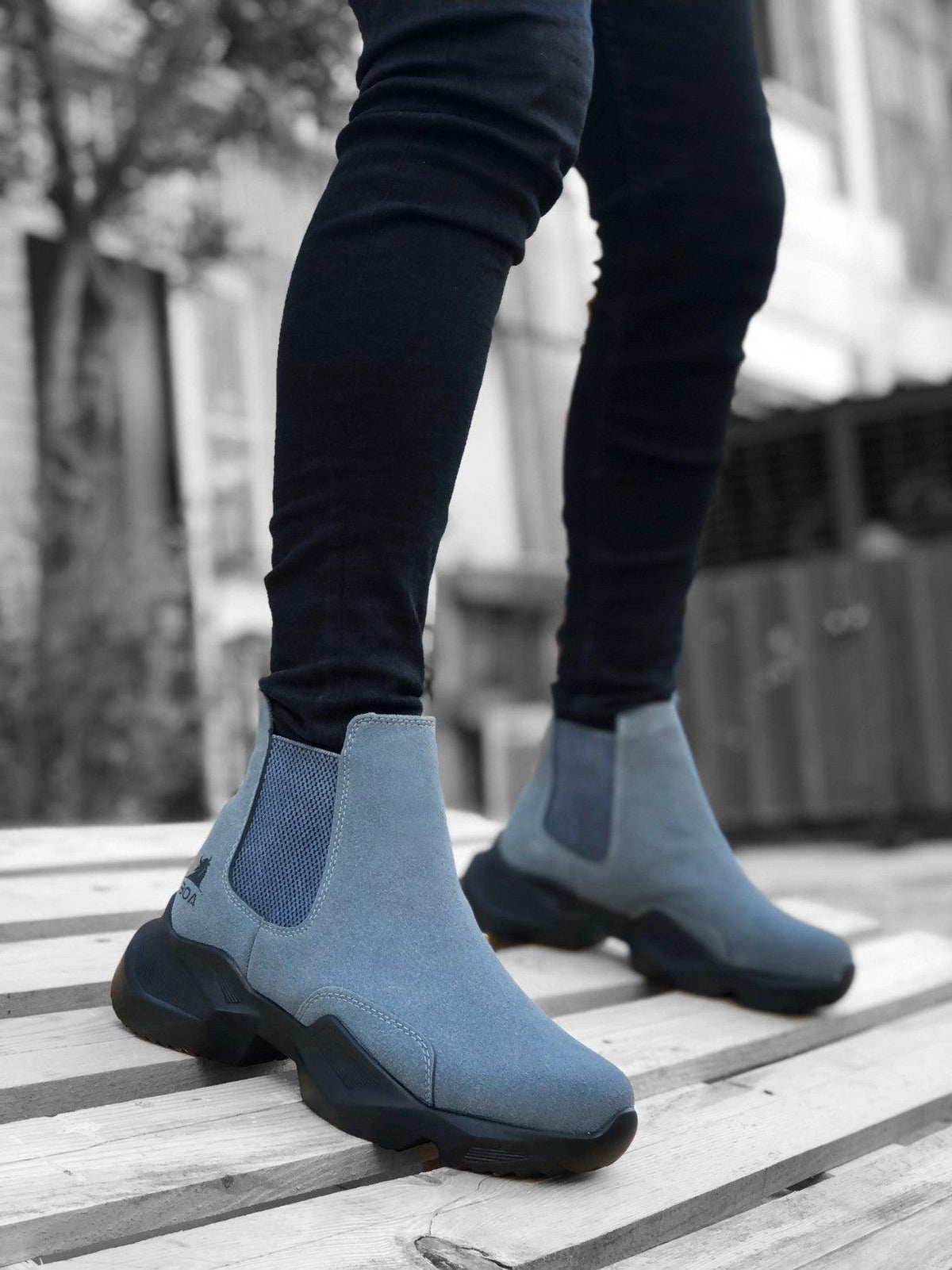 BA0444 Laceless Comfortable High Sole Smoked Men's Sports Half Ankle Boots - STREET MODE ™