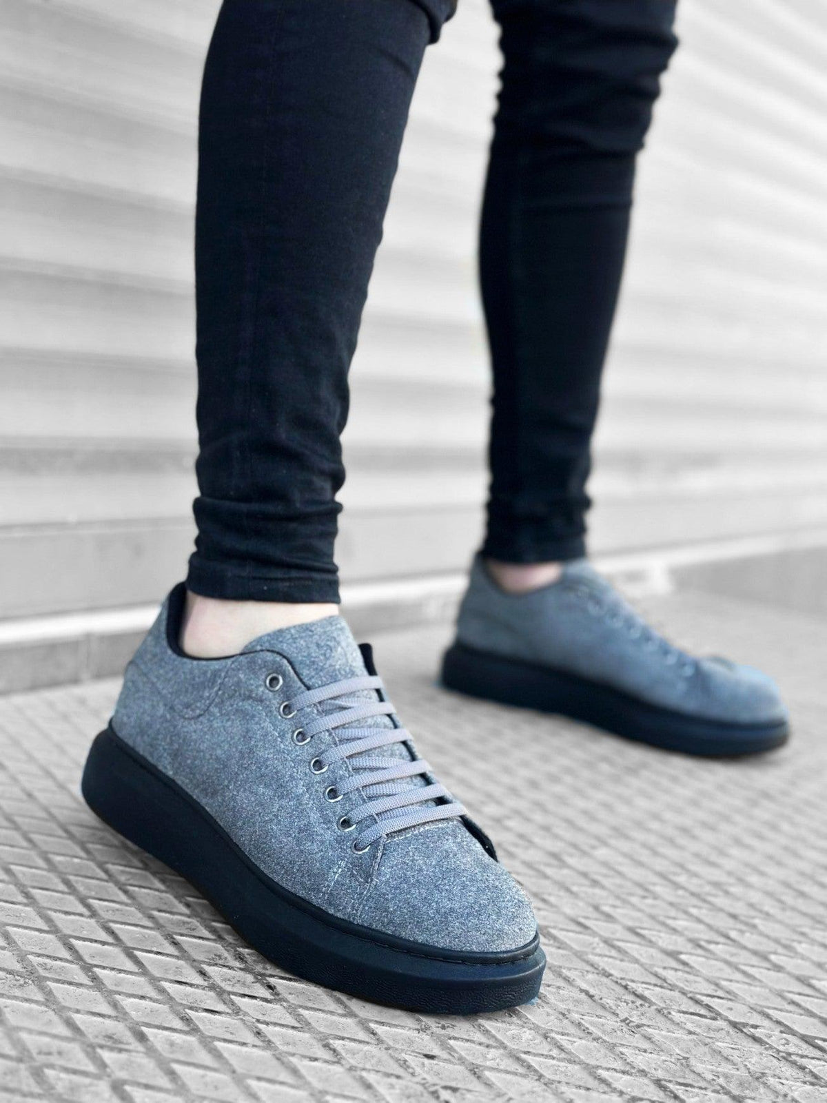 BA0547 Thick High Sole Gray Black Suede Lace-Up Sports Men's Sneakers Shoes - STREET MODE ™
