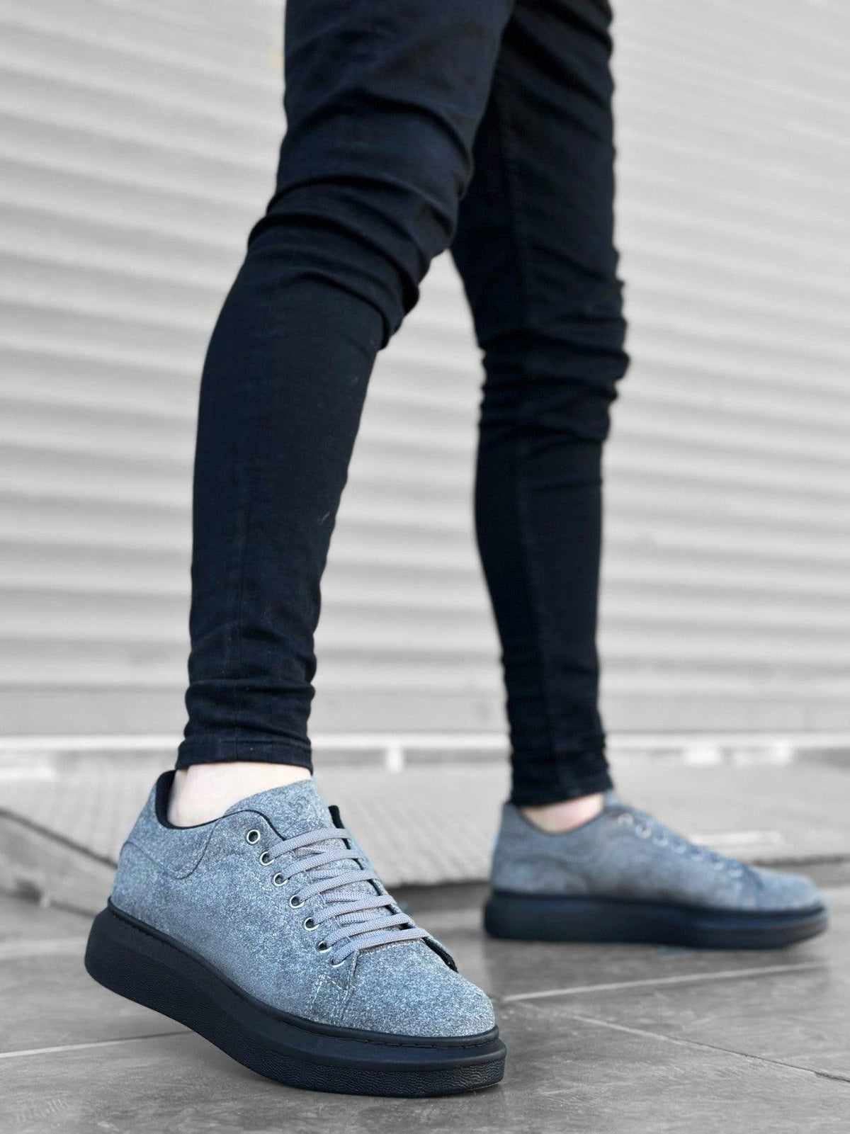 BA0547 Thick High Sole Gray Black Suede Lace-Up Sports Men's Sneakers Shoes - STREET MODE ™