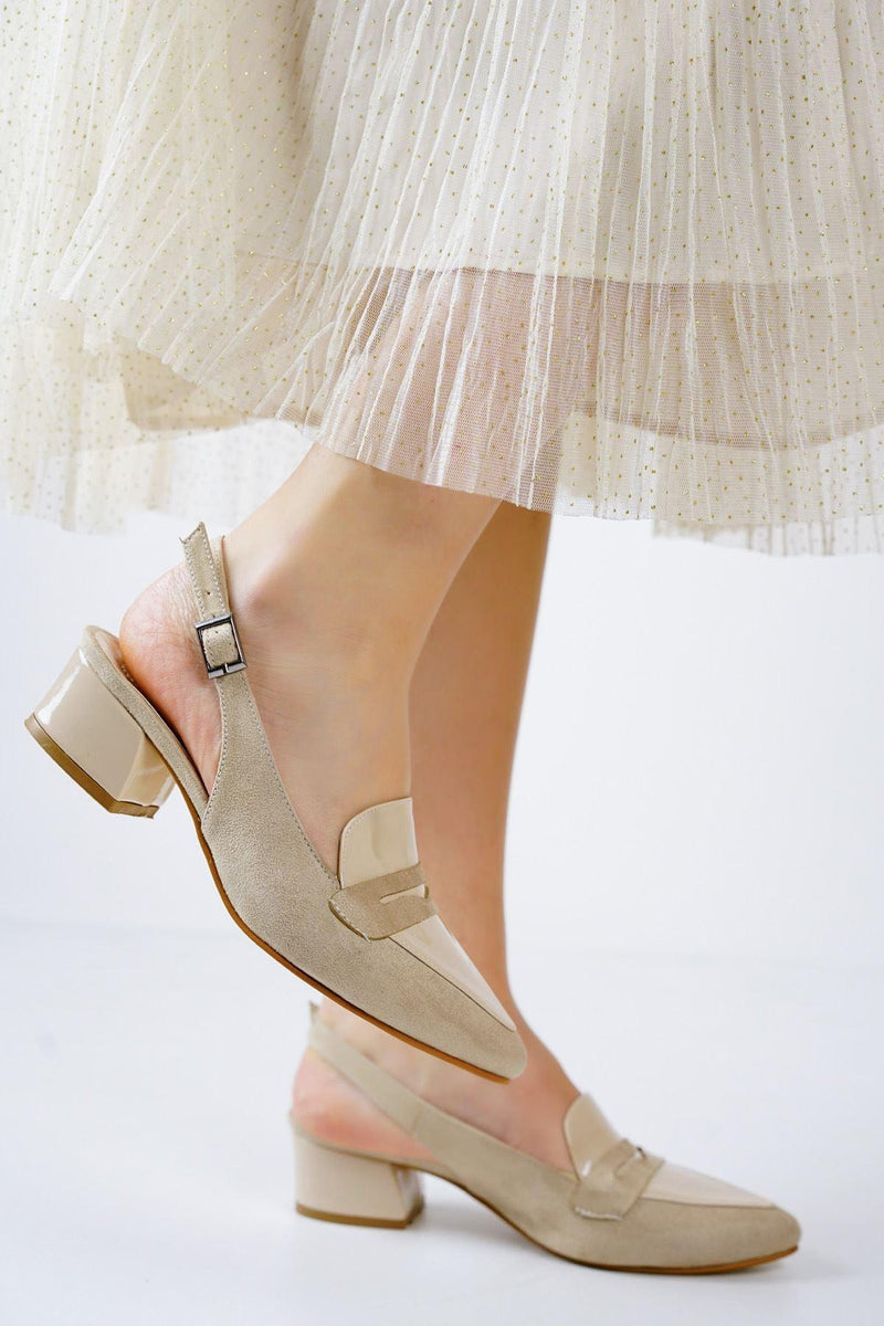 Bert Cream Patent Leather - Suede Pointed Toe Low Heels Women's Shoes - STREET MODE ™