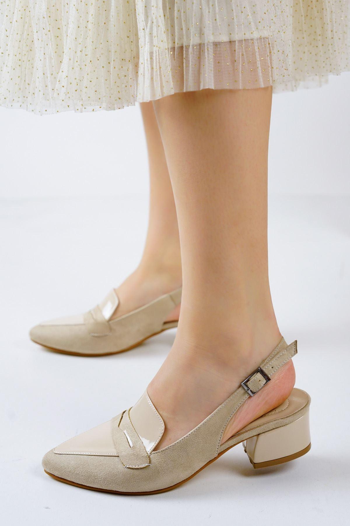 Bert Cream Patent Leather - Suede Pointed Toe Low Heels Women's Shoes - STREET MODE ™