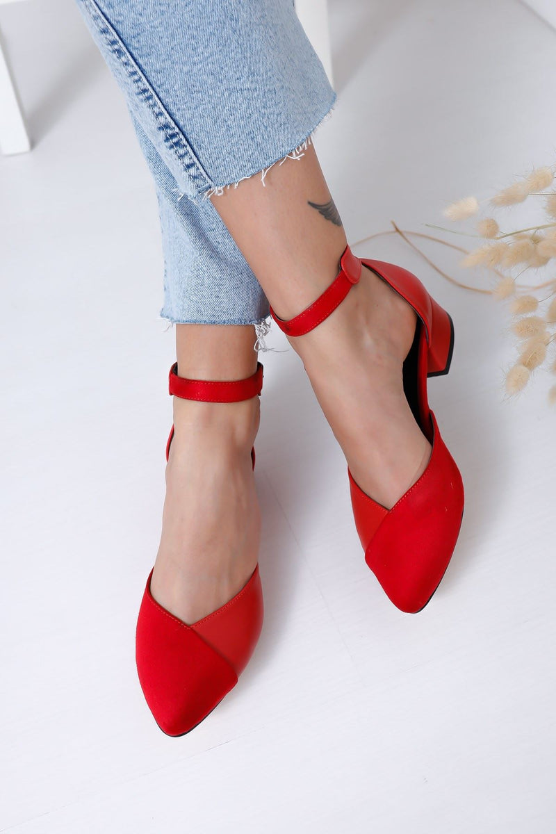 Women's Holly Heels Red Skin-Suede Shoes - STREET MODE ™