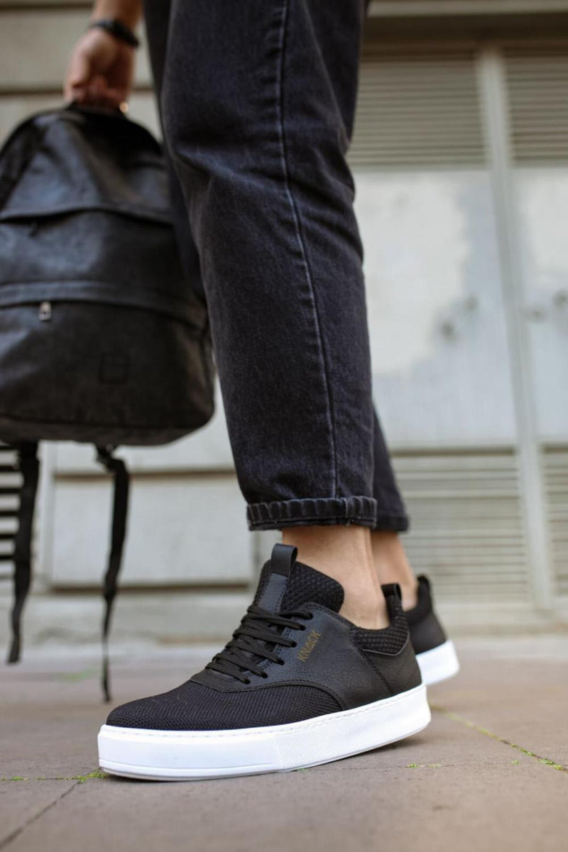Men's Sneaker Casual Shoes 056 Black (White Sole) - STREET MODE ™
