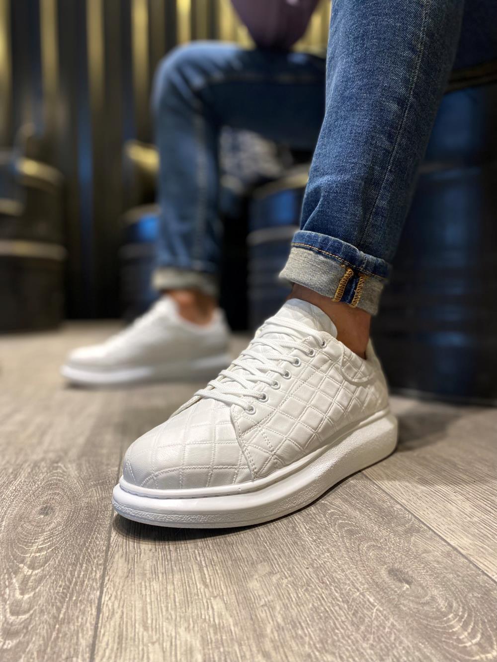 Men's High Sole sneakers Casual Shoes 044 QUILTED White - STREET MODE ™