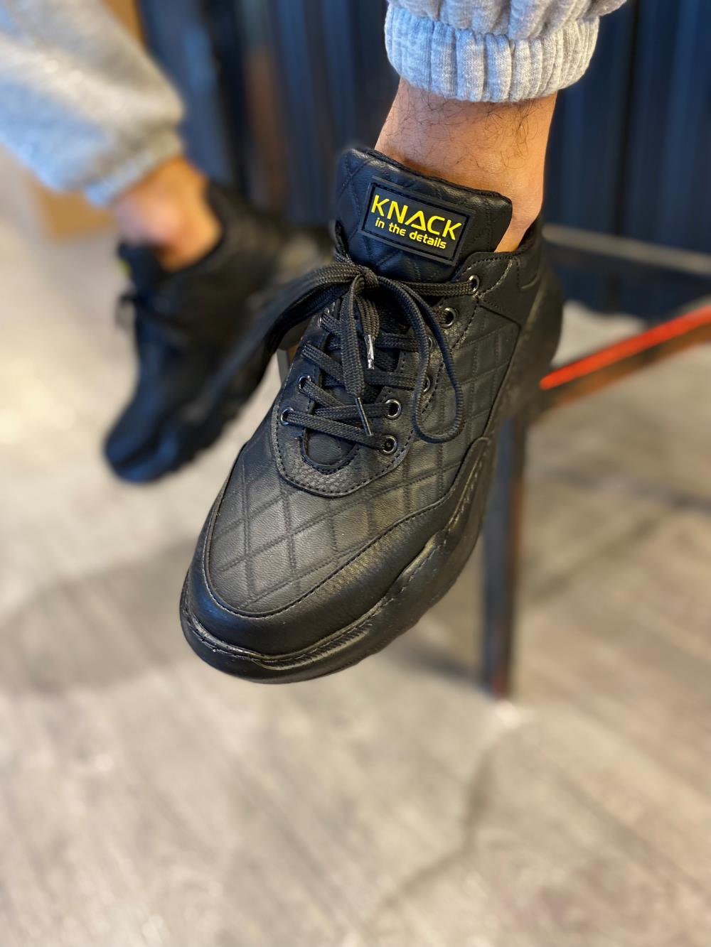 STM Men's High Sole Casual sneakers Shoes N75 Quilted Black (Black Sole) - STREET MODE ™