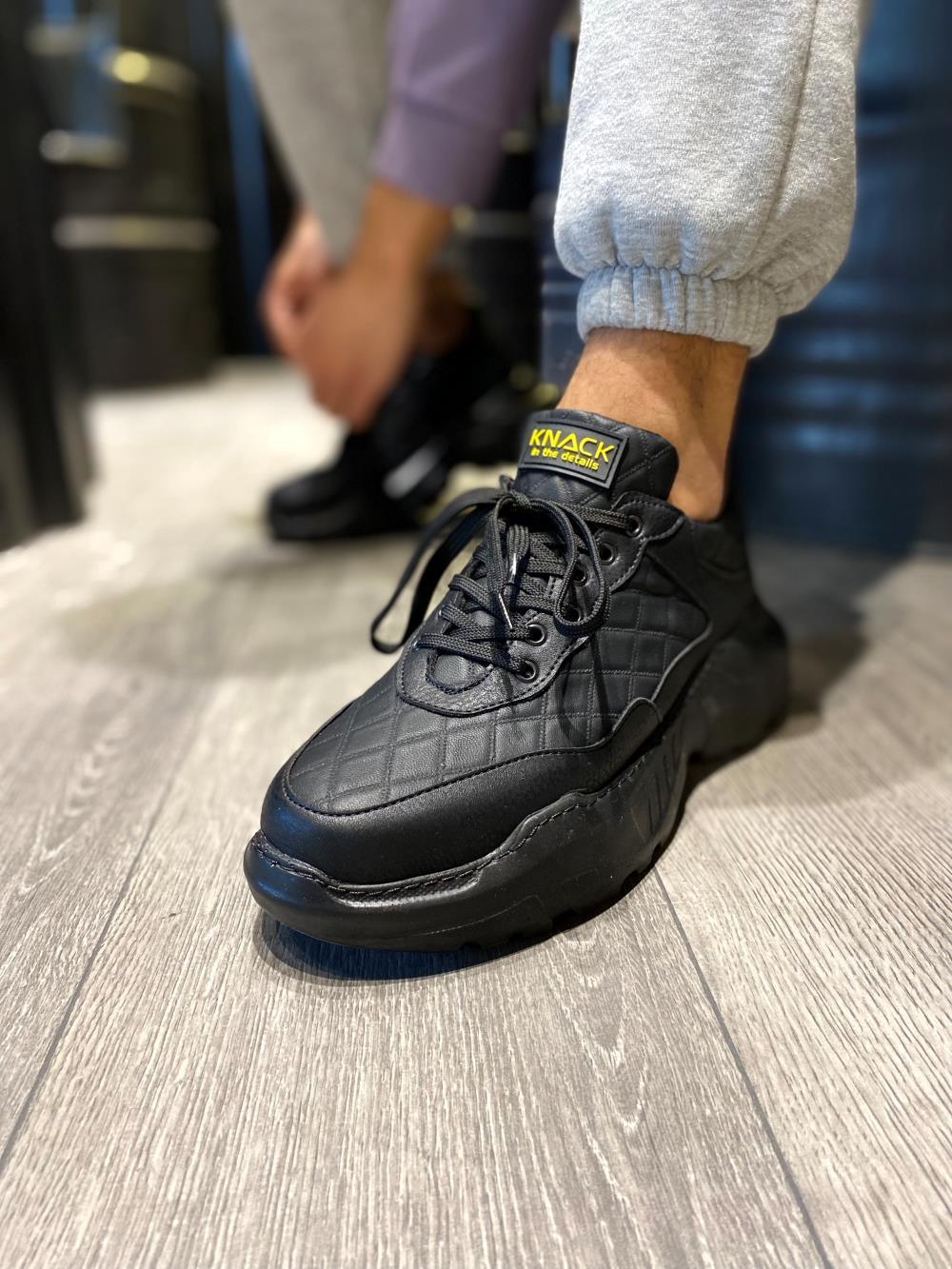 STM Men's High Sole Casual sneakers Shoes N75 Quilted Black (Black Sole) - STREET MODE ™