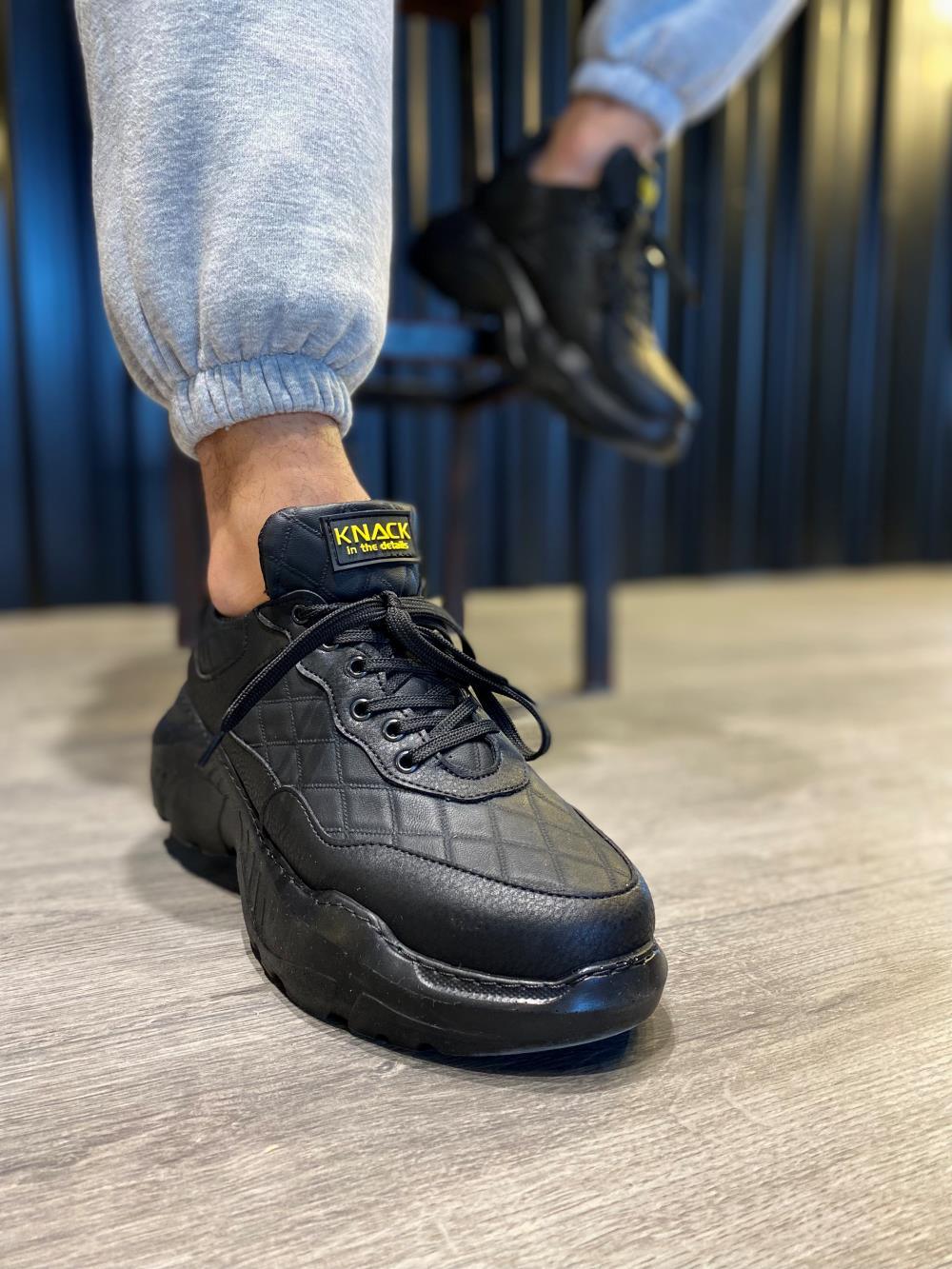 STM Men's High Sole Casual sneakers Shoes N75 Quilted Black (Black Sole) - STREET MODE ™