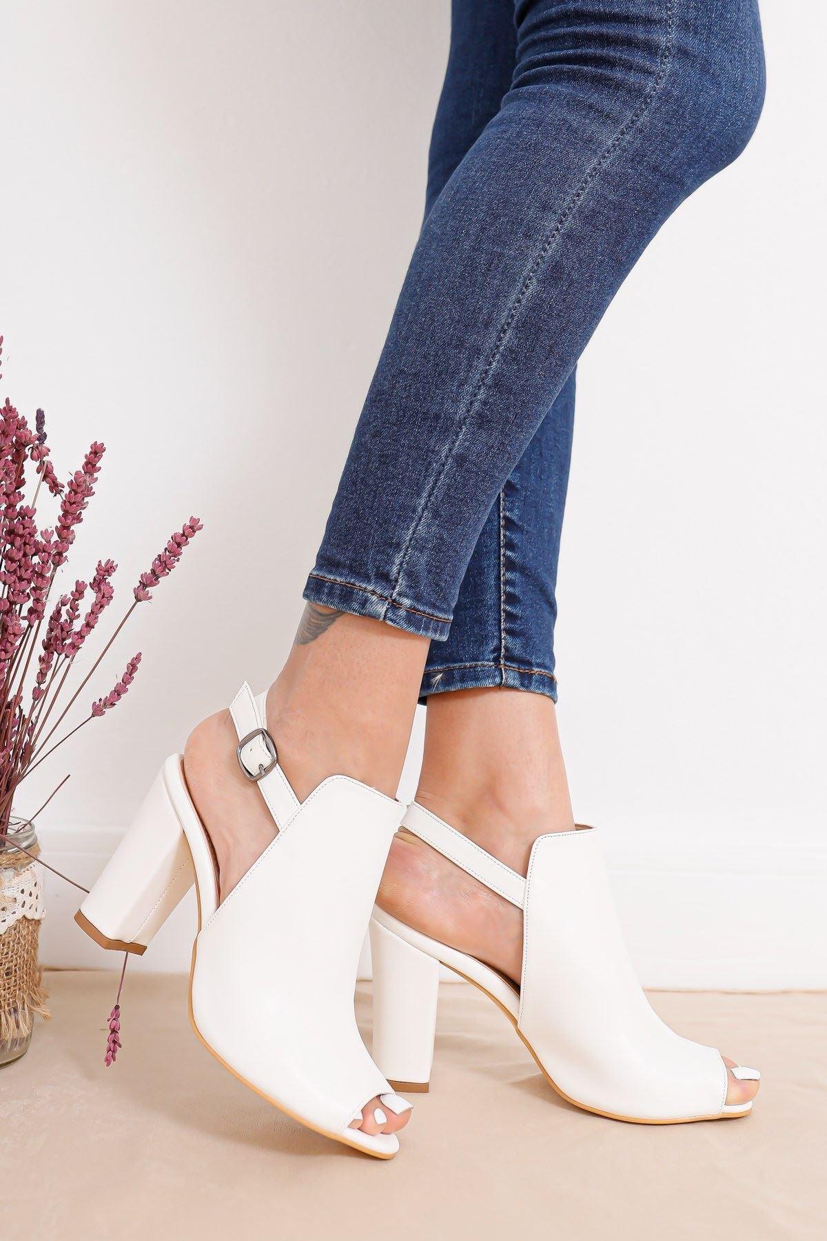 Women's Quinn Heels White Skin Shoes - STREET MODE ™