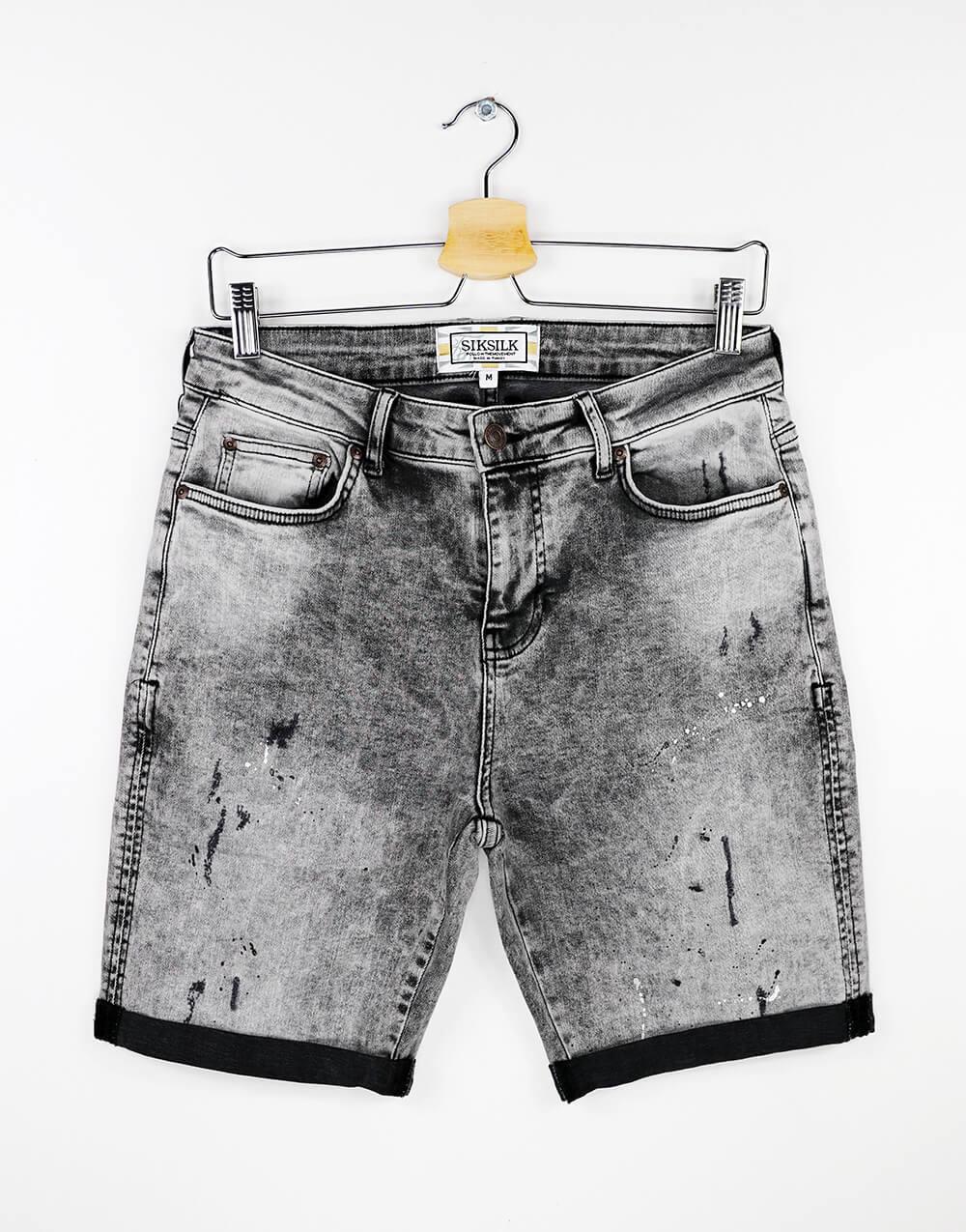SikSilk Distressed Washed Gray Slim Fit Denim Shorts - STREET MODE ™