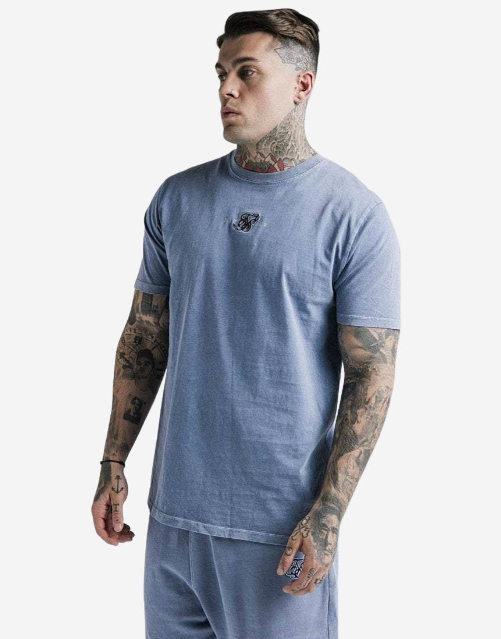 SikSilk Standard Fit Washed Blue T-Shirt - STREET MODE ™