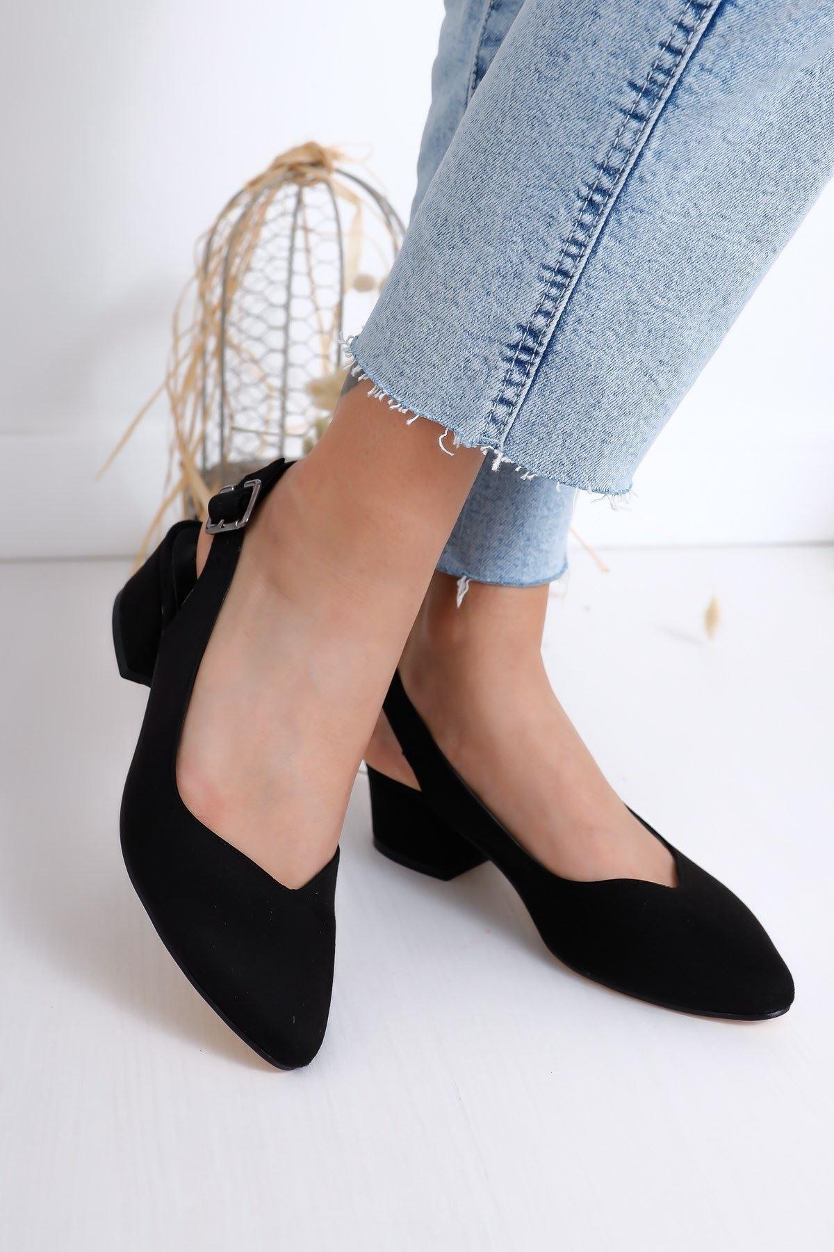 Women's Valentina Heeled Black Suede Shoes - STREET MODE ™
