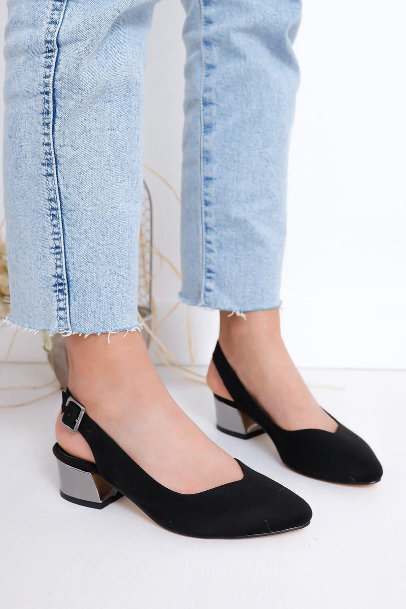 Valentina Heeled Black Suede B Detail Women's Shoes - STREET MODE ™