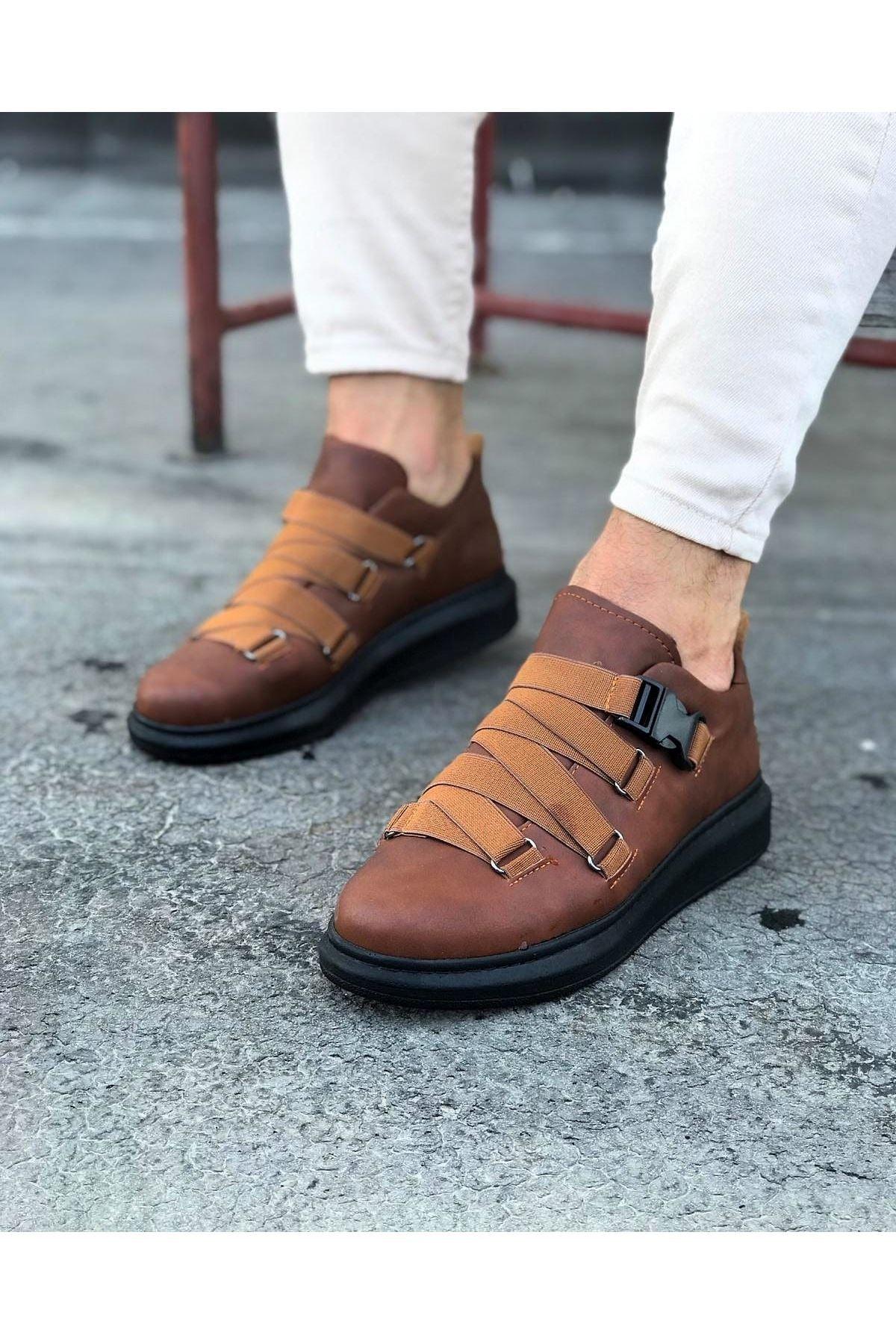 WG033 Tan Black Men's High-Sole Shoes sneakers - STREET MODE ™