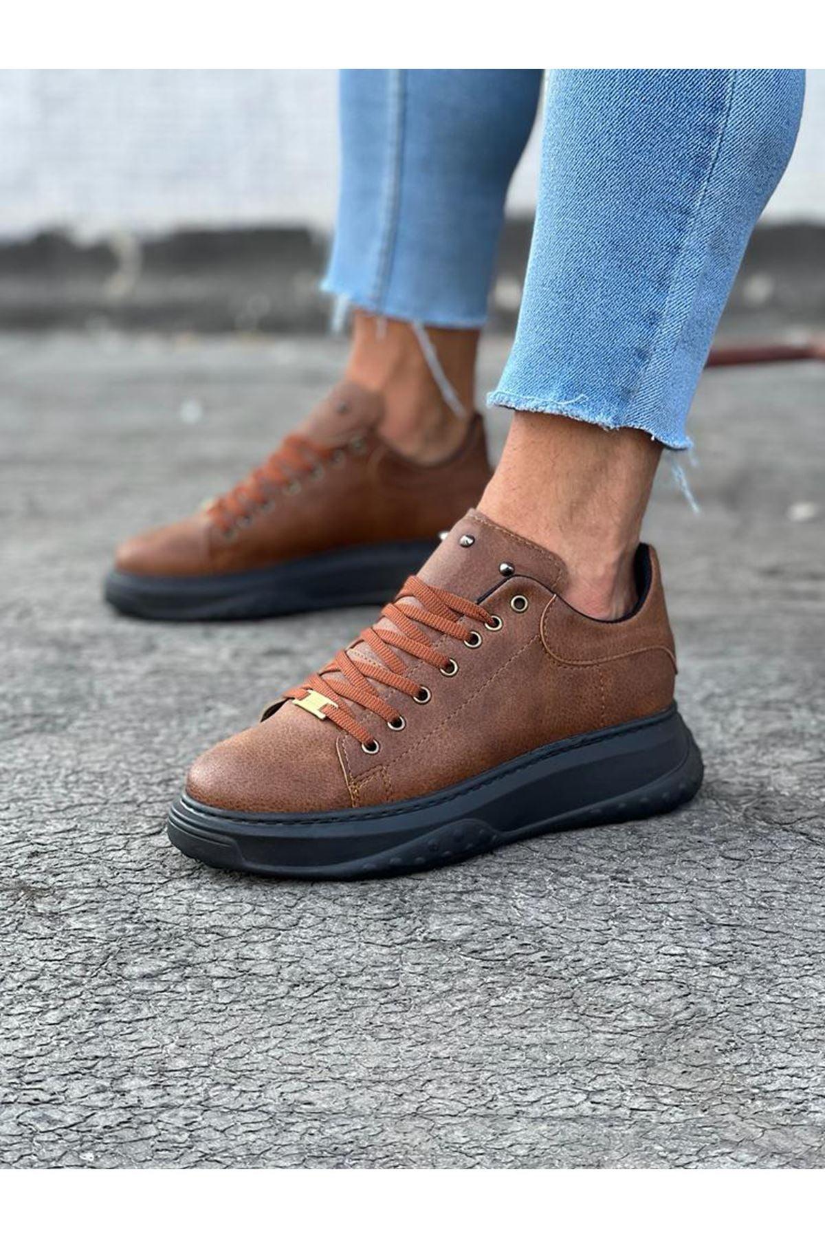 WG501 Tan Black Men's High-Sole Shoes Sneakers - STREET MODE ™