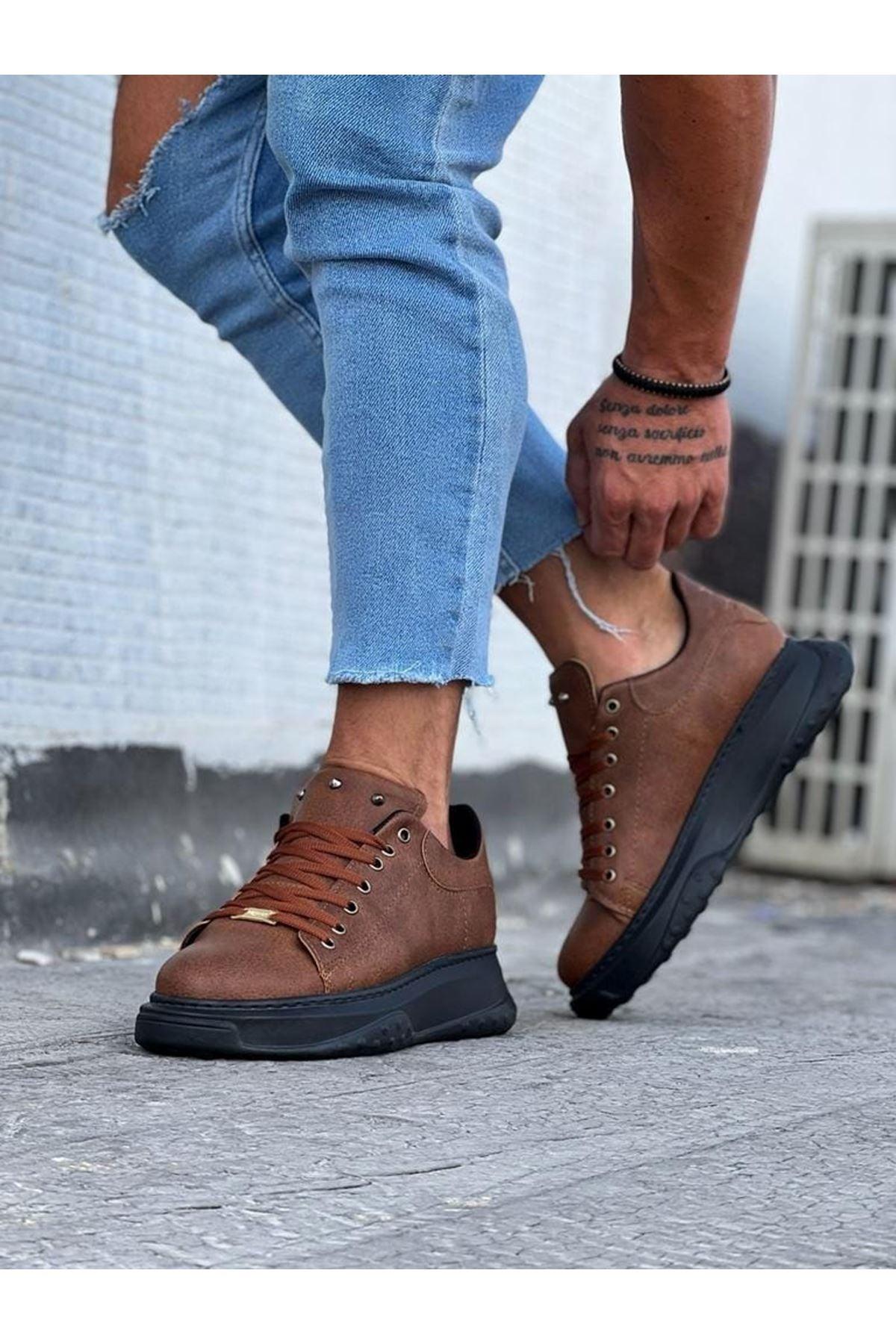 WG501 Tan Black Men's High-Sole Shoes Sneakers - STREET MODE ™