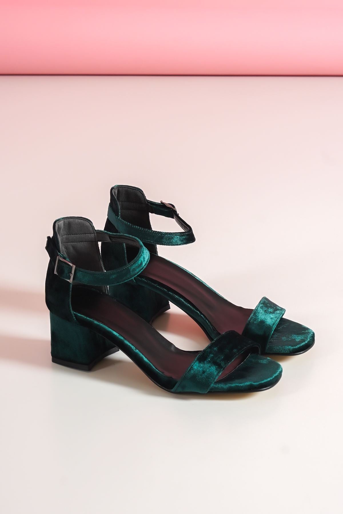 Ankle Belt Khaki Velvet Women's Heeled Shoes - STREETMODE ™