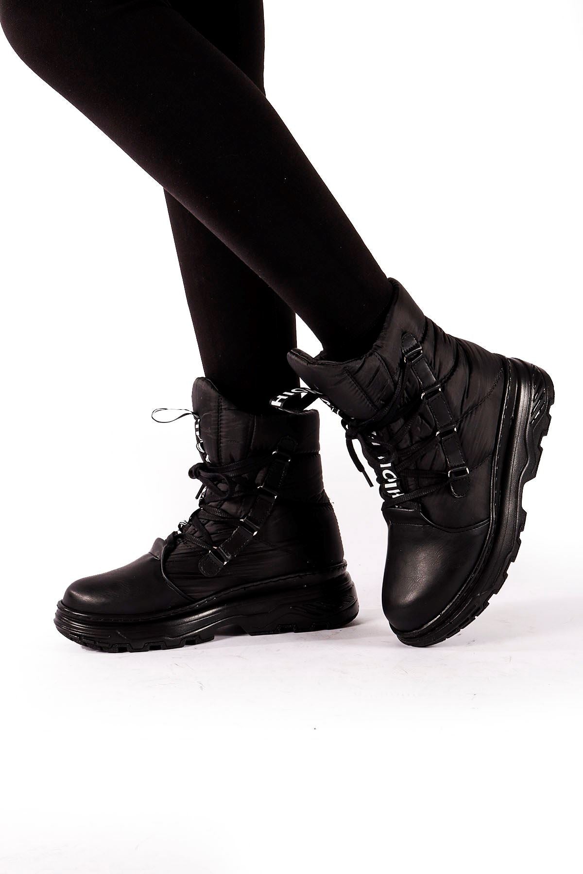 Edna Women's Black Parachute Detail Boots - STREETMODE ™