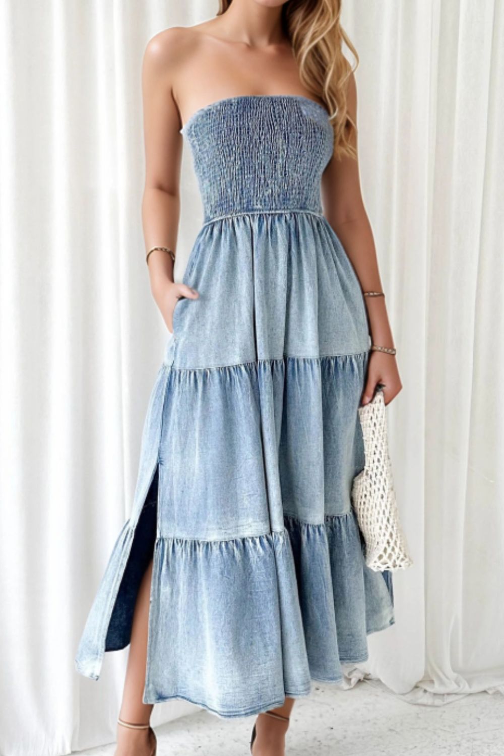 tiered denim dress women Tiered Denim Dress  LoveLindsey