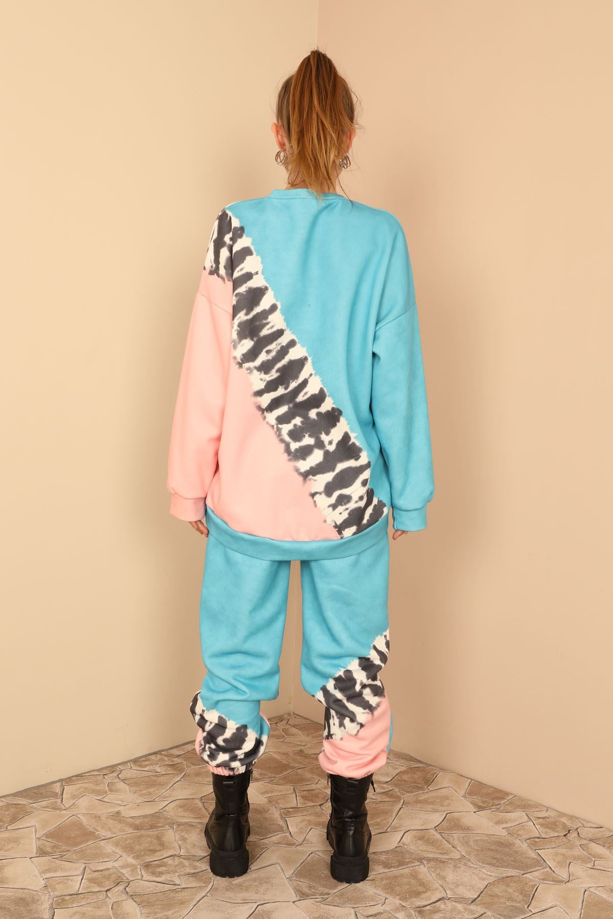 Long Sleeve Oversize/Casual Zebra Pattern Women's Suit-Blue - STREETMODE ™