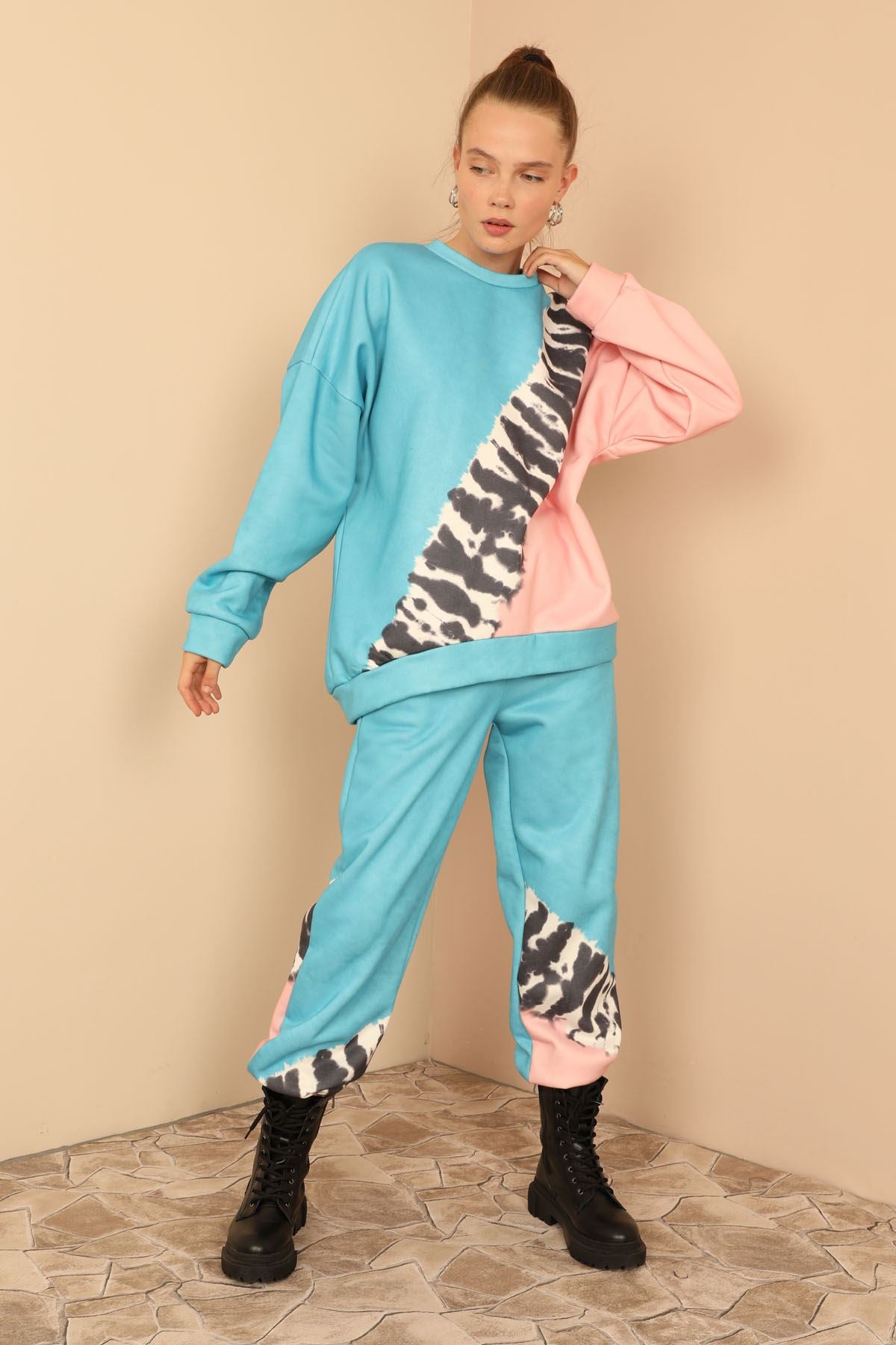 Long Sleeve Oversize/Casual Zebra Pattern Women's Suit-Blue - STREETMODE ™