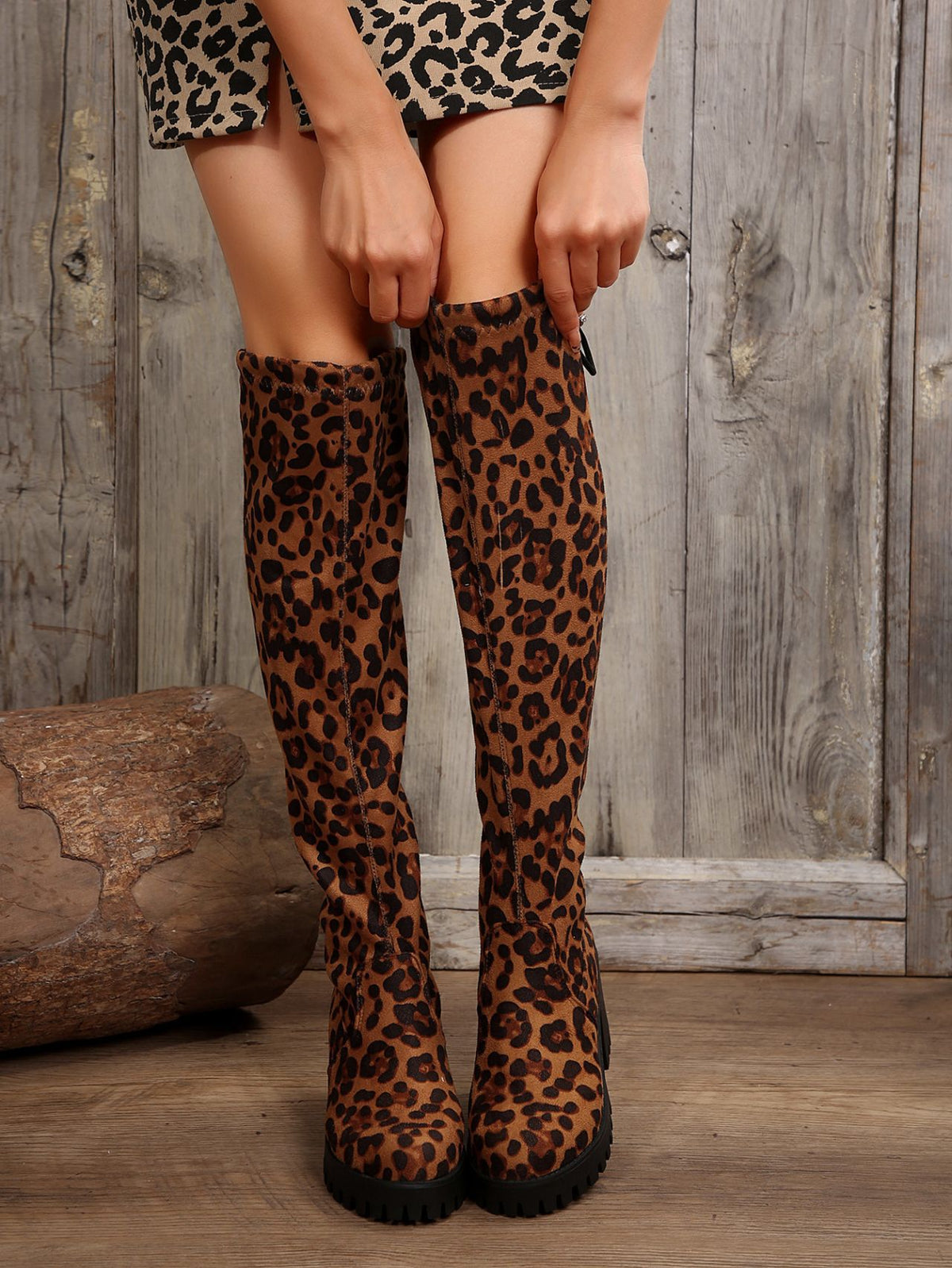 Leopard Round Toe Block Heel Women Boots - STREETMODE ™