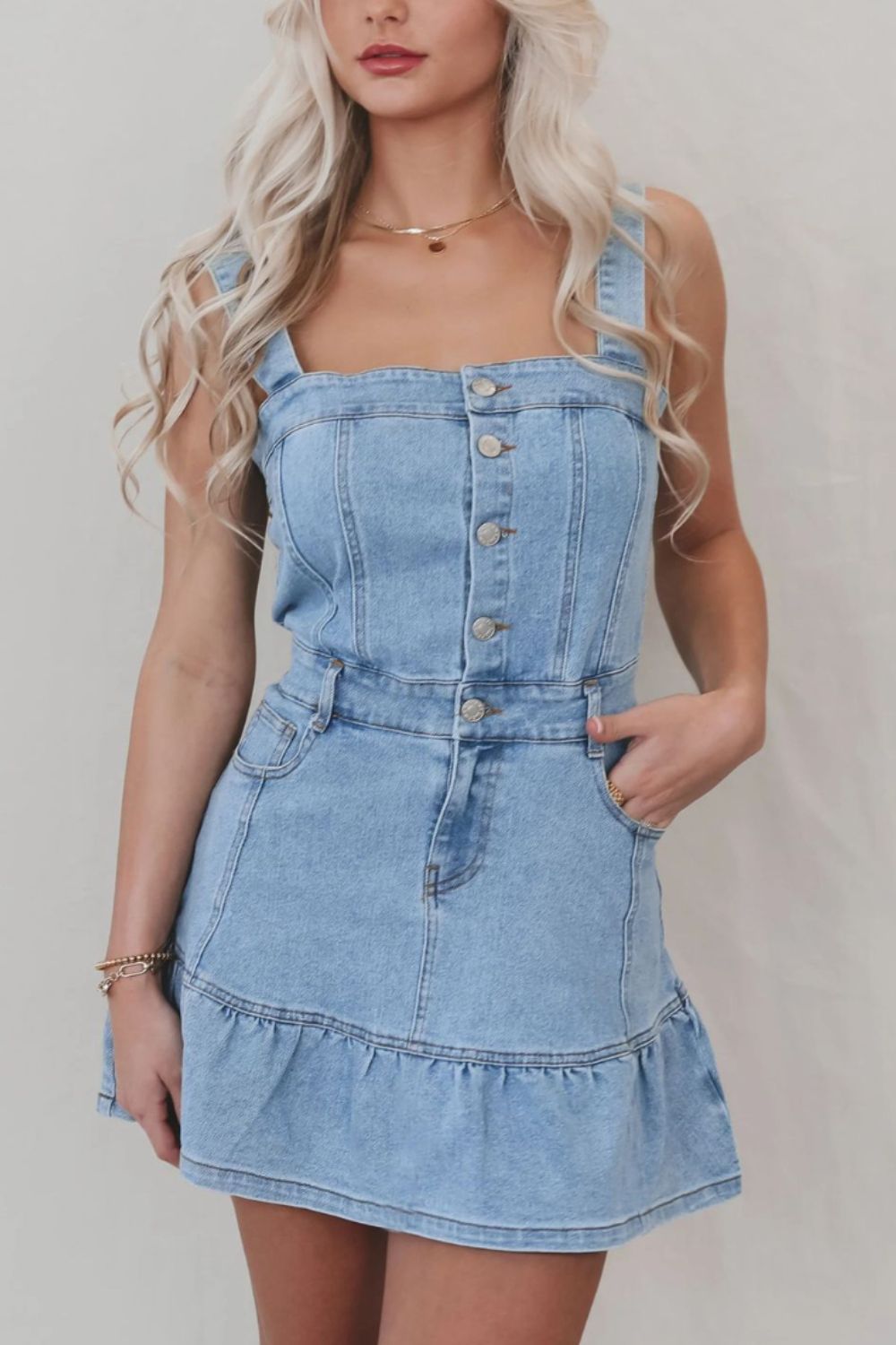 white christmas dresses Ruffle Denim Maxi Dress