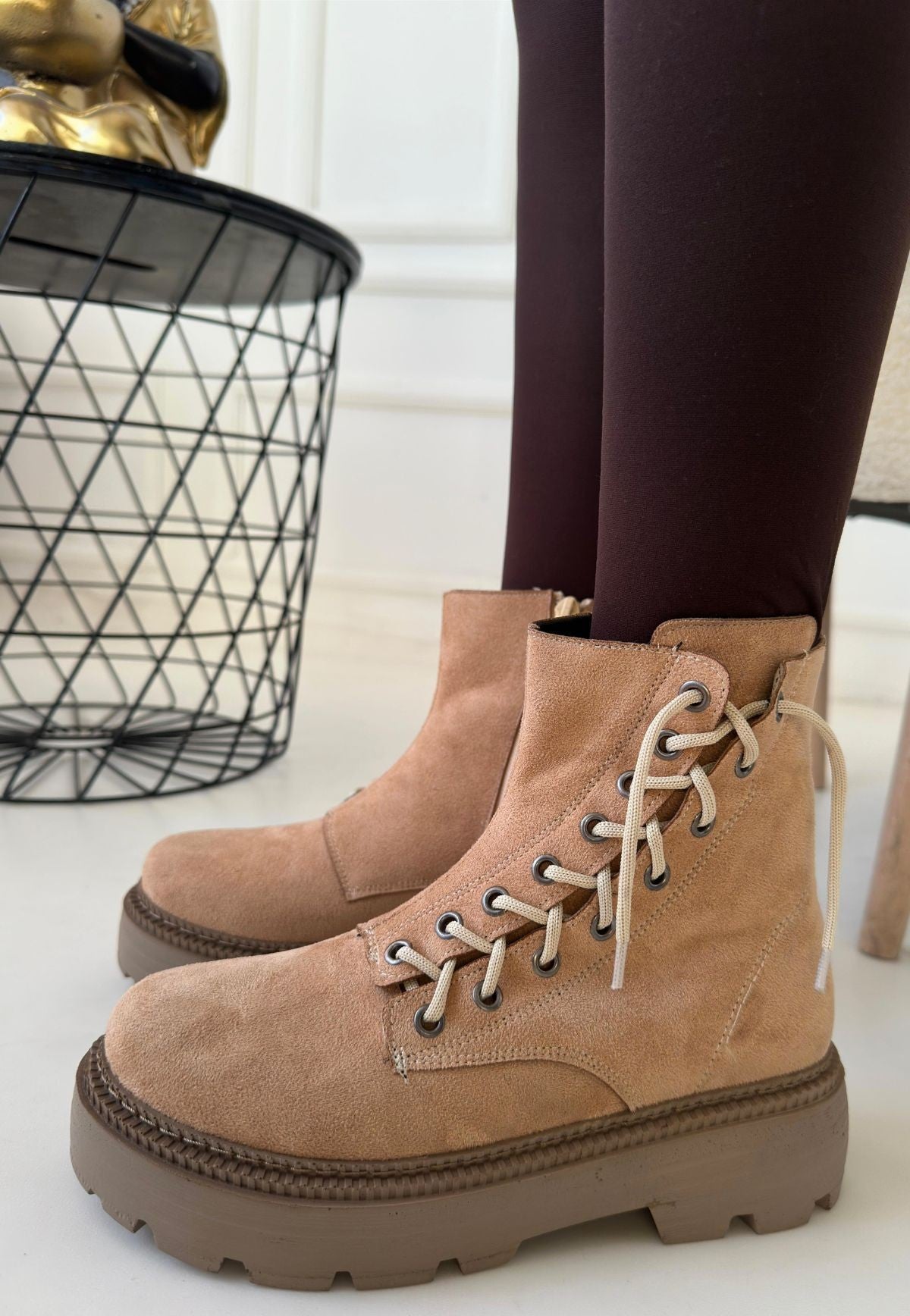 Women's Nude Suede Lace-Up Boots - STREETMODE ™