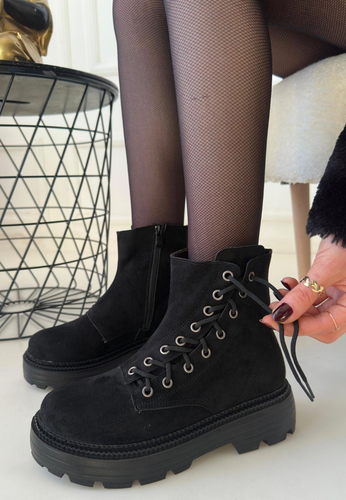 Women's Black Suede Lace-Up Boots - STREETMODE ™