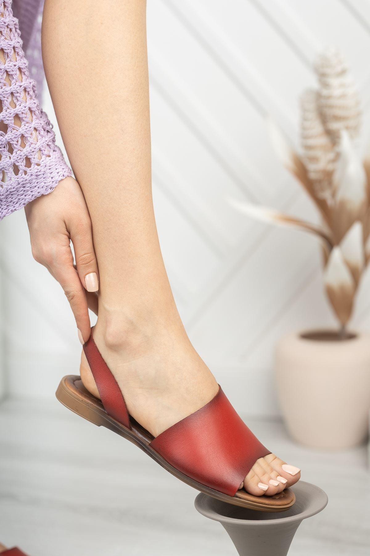 Amaur Genuine Leather Red Sandals - STREET MODE ™