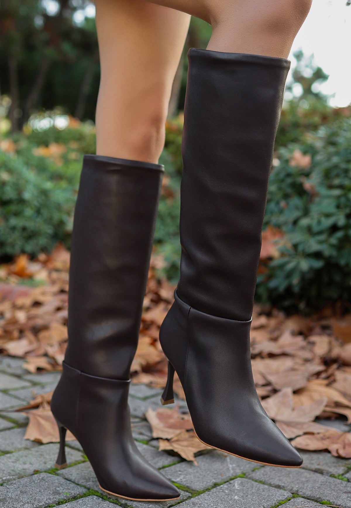 Women's Brown Leather High Heel Boots