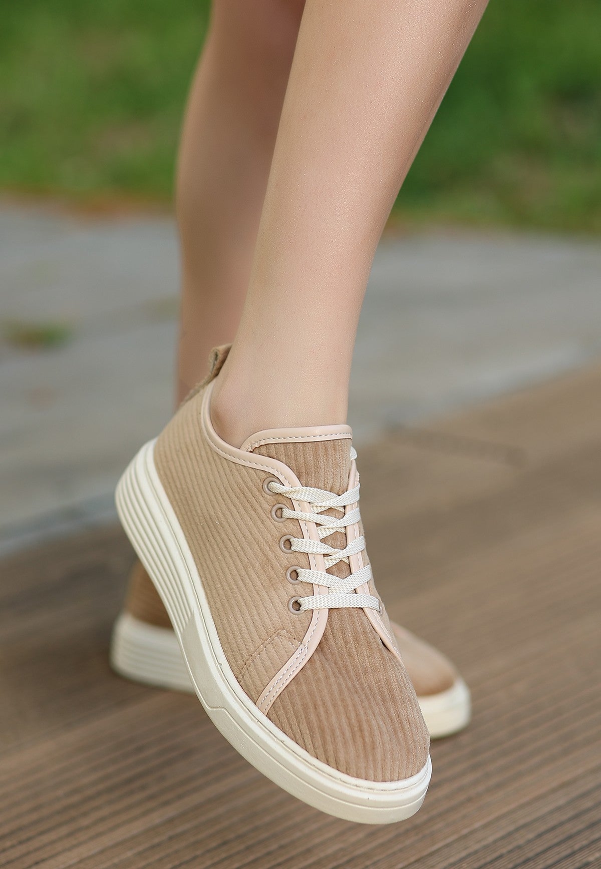 Women's Aprel Nude Velvet Lace-up Sports Shoes - STREETMODE ™