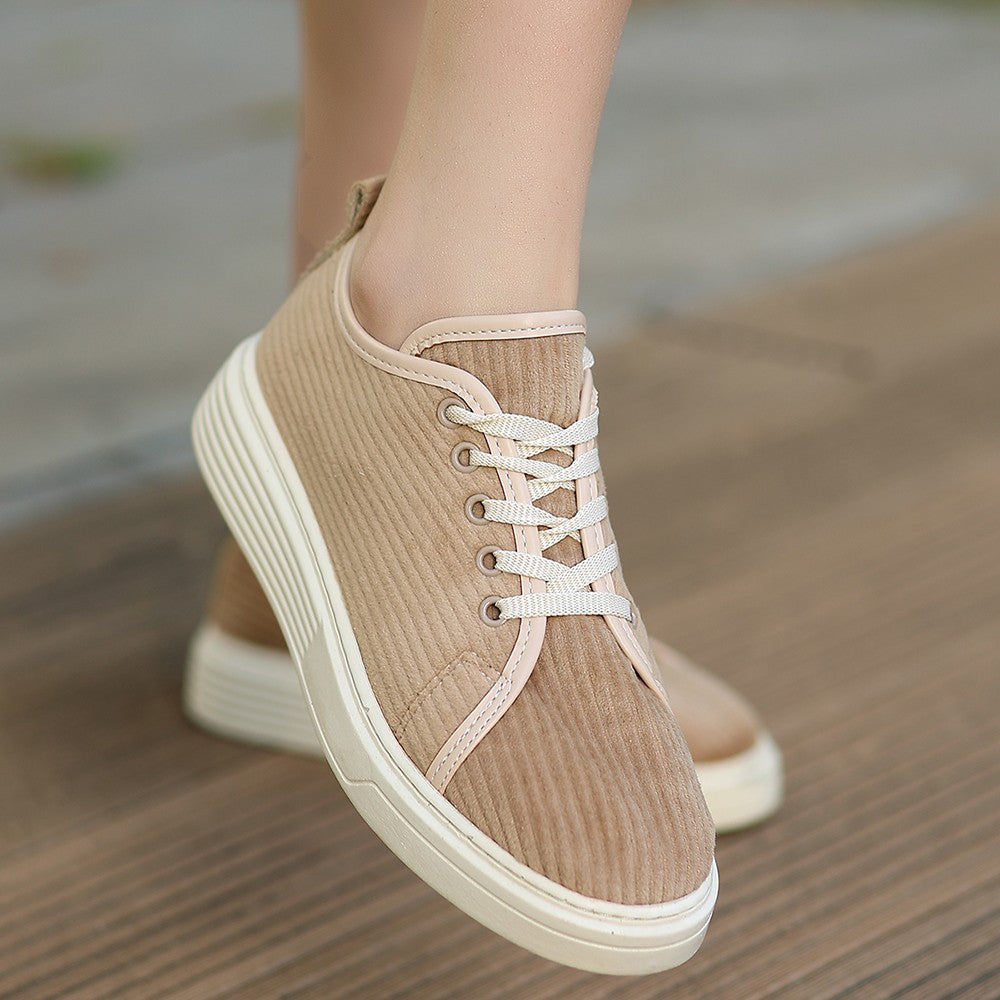 Women's Aprel Nude Velvet Lace-up Sports Shoes - STREETMODE ™