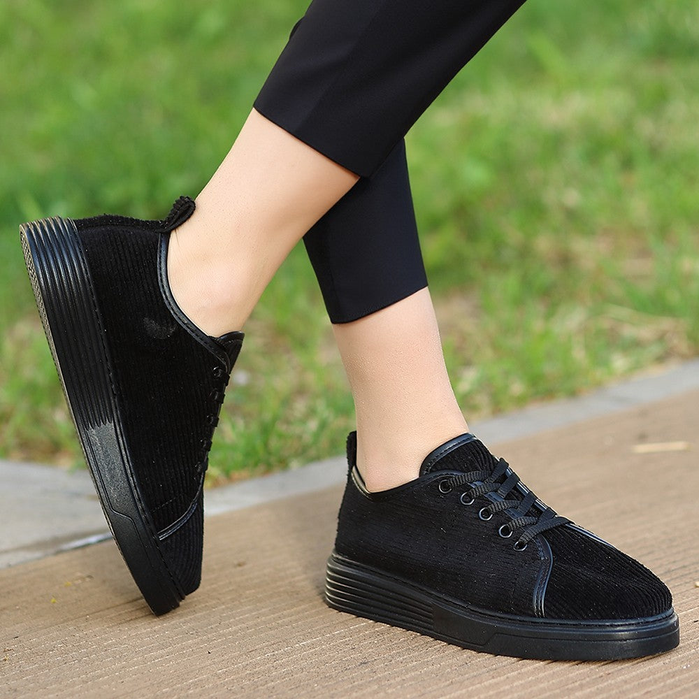 Women's Aprel Black Velvet Lace-Up Sports Shoes - STREETMODE ™