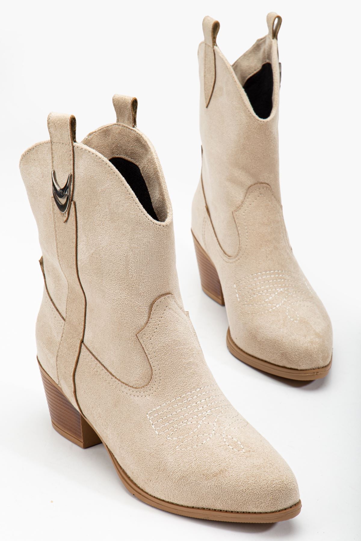 Women's Beige Suede Tassel Pointed Toe Western Cowboy Boots - STREETMODE ™