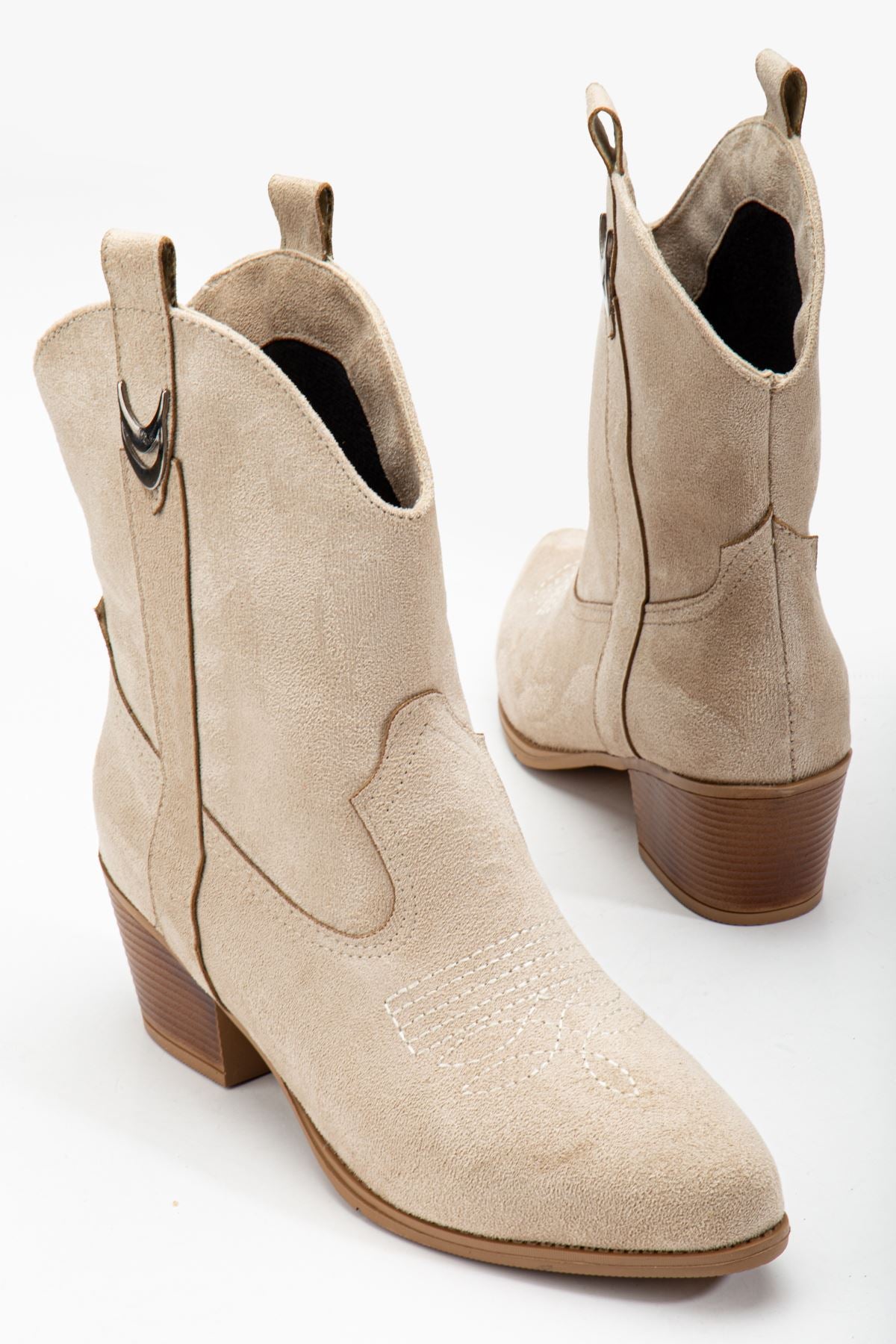 Women's Beige Suede Tassel Pointed Toe Western Cowboy Boots - STREETMODE ™