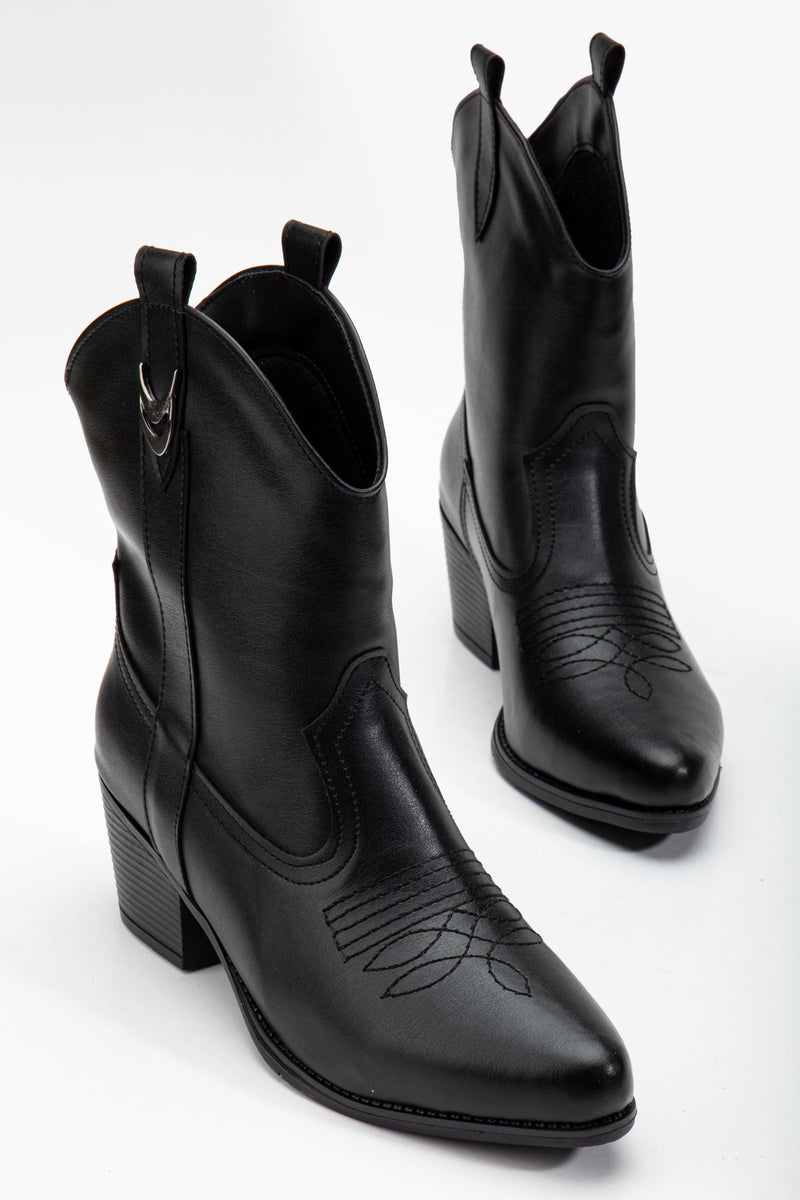 Women's Black Leather Tassel Pointed Toe Western Cowboy Boots - STREETMODE ™