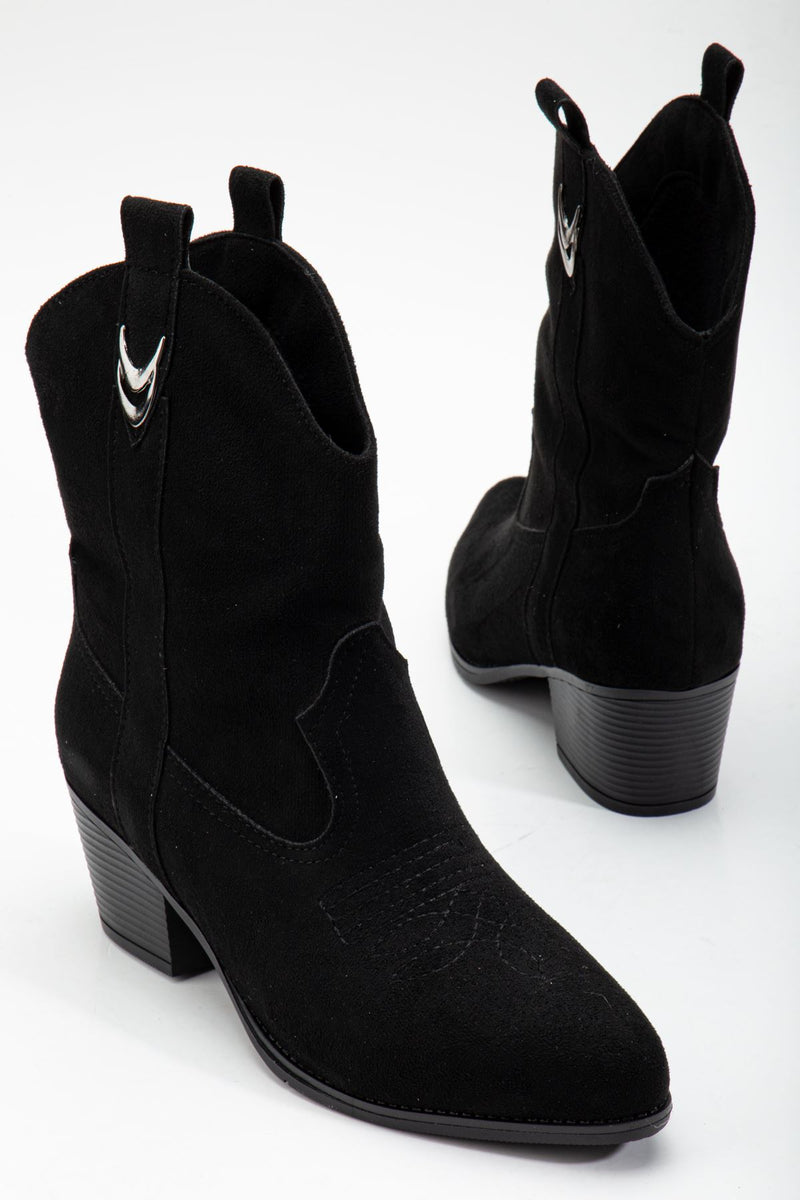 Women's Black Suede Tassel Pointed Toe Western Cowboy Boots - STREETMODE ™