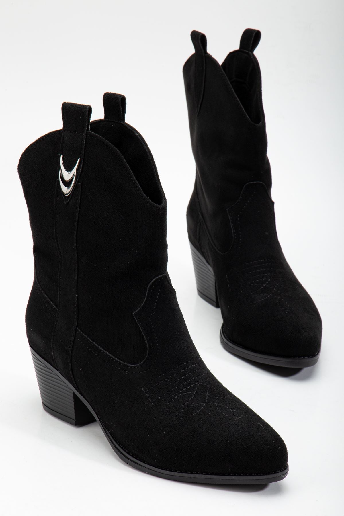 Women's Black Suede Tassel Pointed Toe Western Cowboy Boots - STREETMODE ™