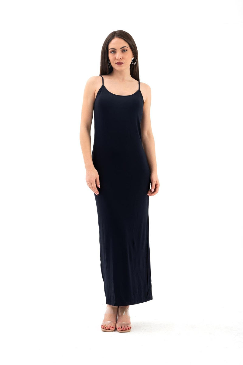 Women's Dress with Adjustable Straps and Slit on the Back - Navy Blue - STREETMODE ™