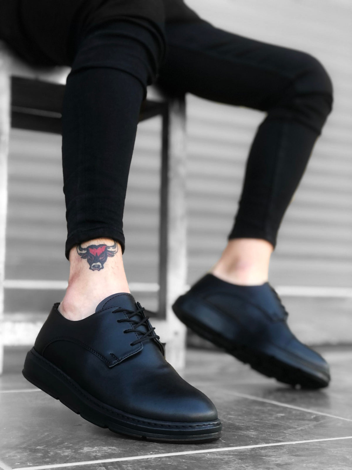 BA0003 Lace-Up Classic Black High Black Sole Casual Men's Shoes - STREETMODE ™
