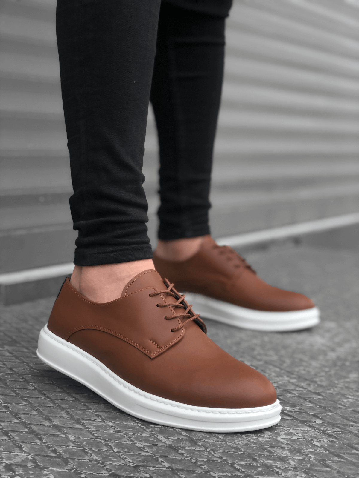 BA0003 Lace-Up Classic Tan White Thick Sole Casual Men's Shoes