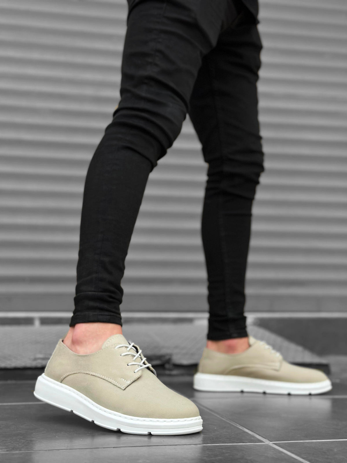 BA0003 Lace-Up Suede Classic Cream White High Sole Casual Men's Sneakers Shoes - STREET MODE ™