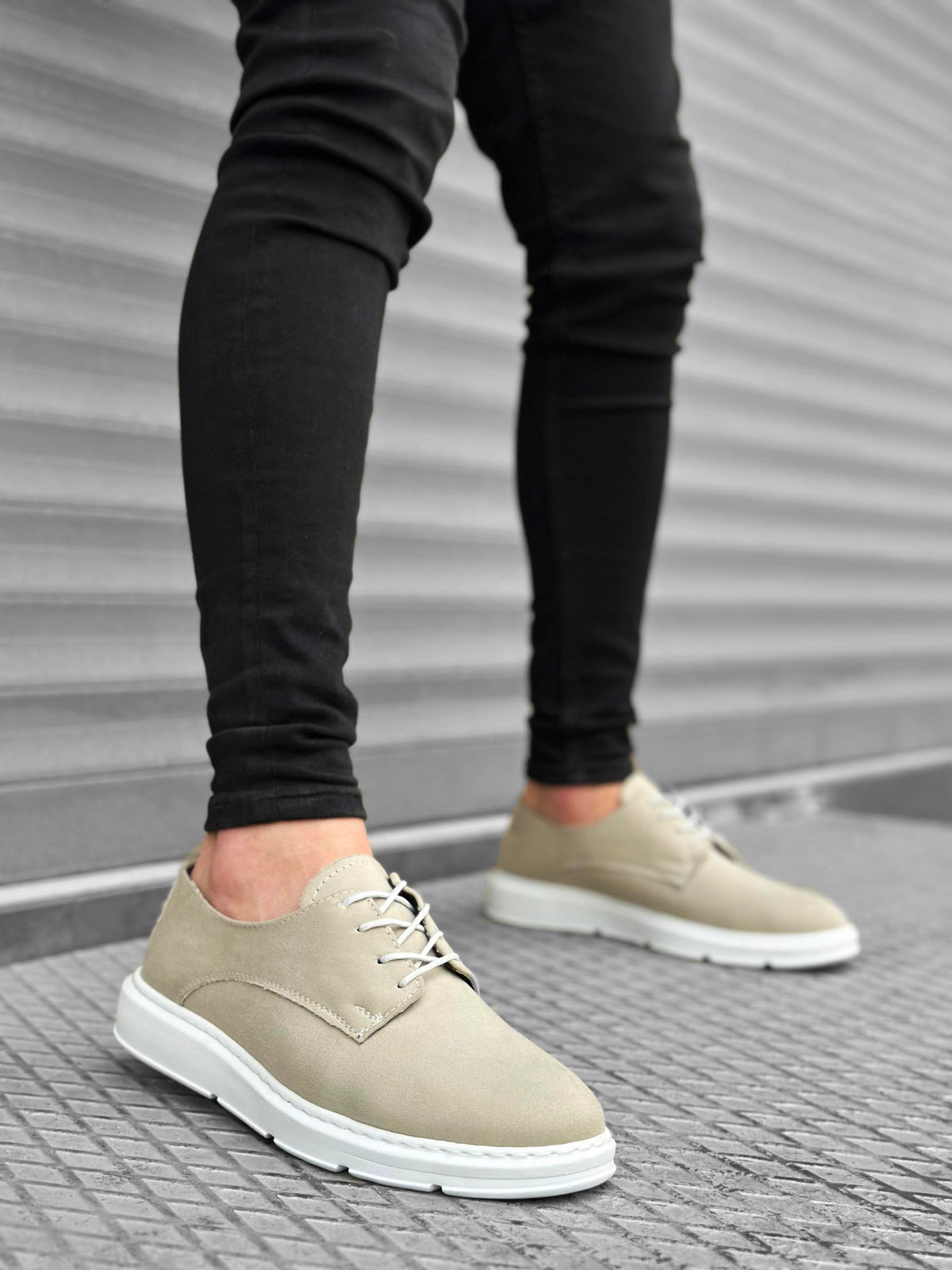 BA0003 Lace-Up Suede Classic Cream White High Sole Casual Men's Sneakers Shoes - STREET MODE ™