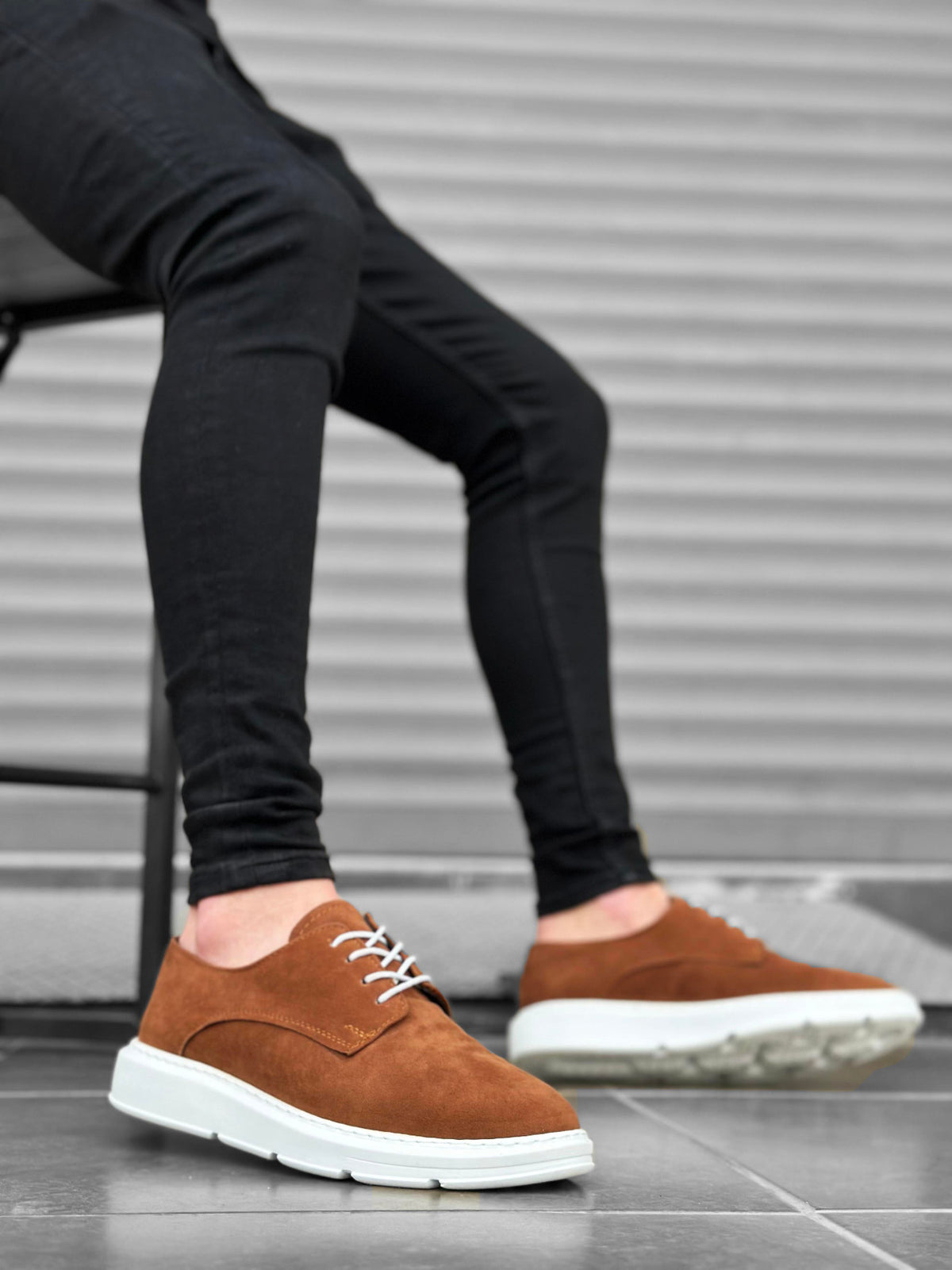BA0003 Lace-Up Suede Classic Tan White High Sole Casual Men's Sneakers Shoes - STREET MODE ™