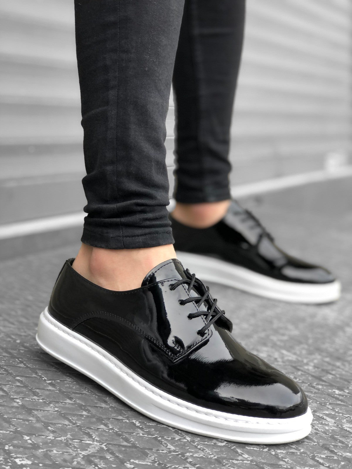 BA0003 Lace-Up Classic Black Patent Leather High Sole Casual Men's Shoes - STREETMODE ™