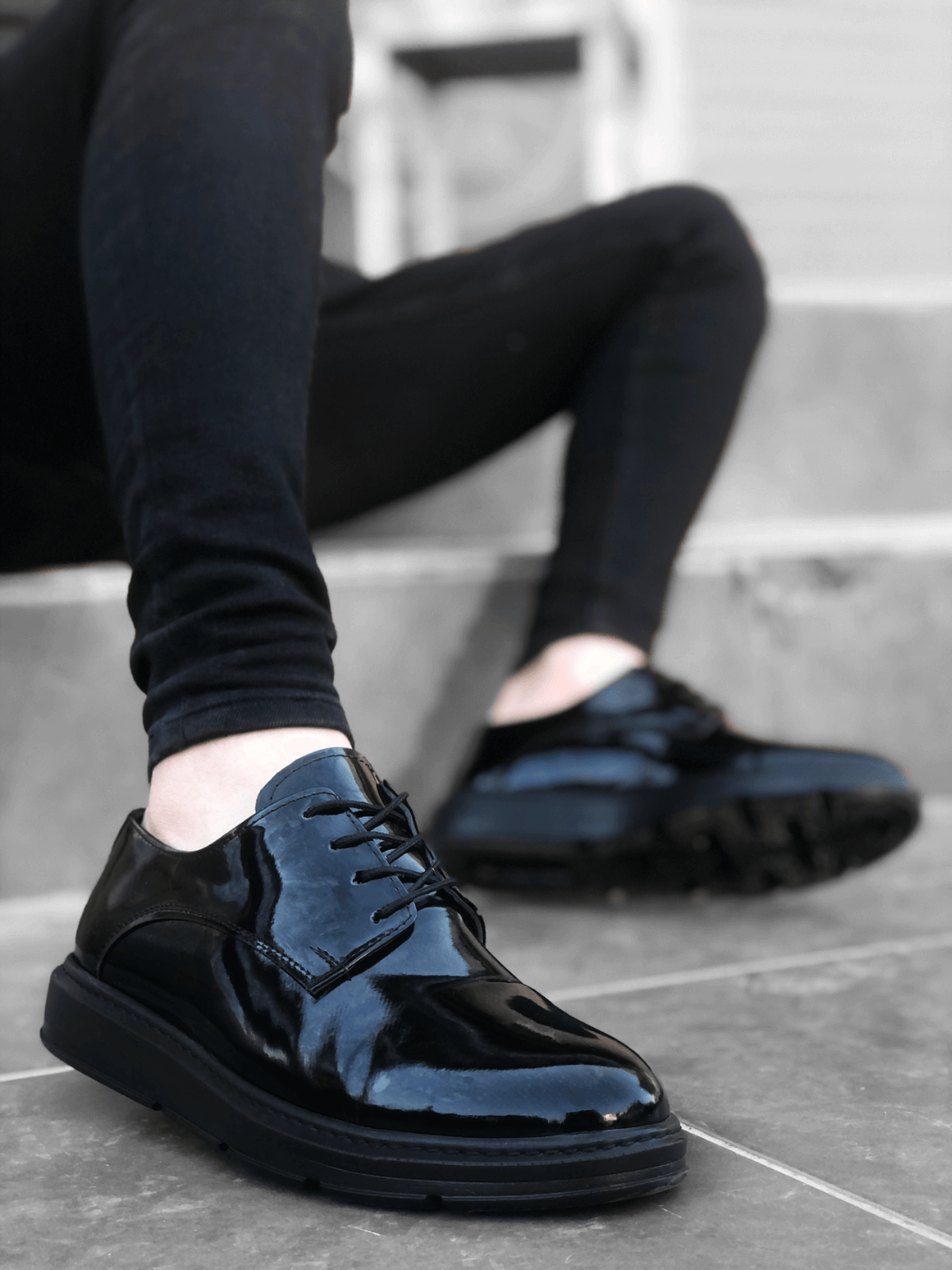 BA0003 Lace-Up Classic Spor Black and Black Thick Sole Casual Men Shoes - STREETMODE ™