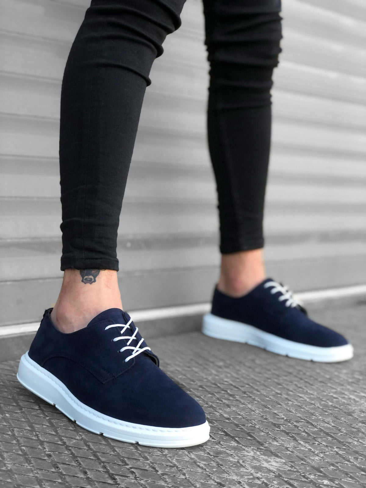 BA0003 Lace-up Classic Sport Navy Blue Suede High Sole Casual Men's Shoes - STREETMODE ™