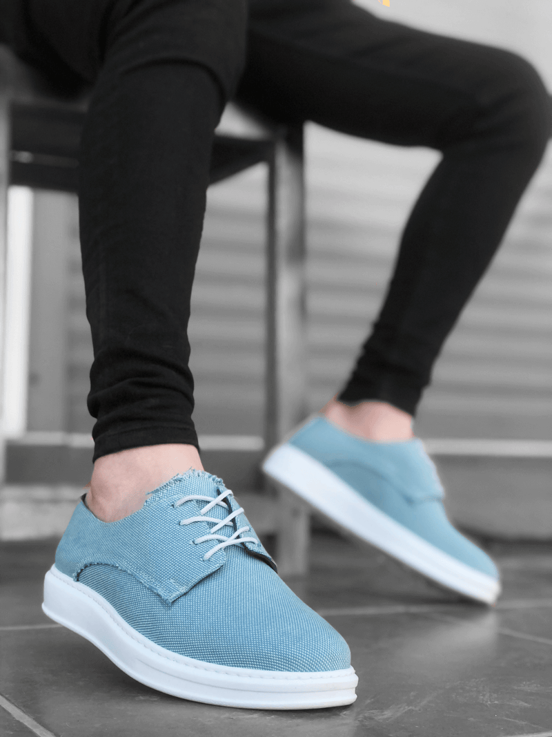BA0003 Lace-Up Classic Sports Linen Turquoise High Sole Casual Men Shoes - STREETMODE ™